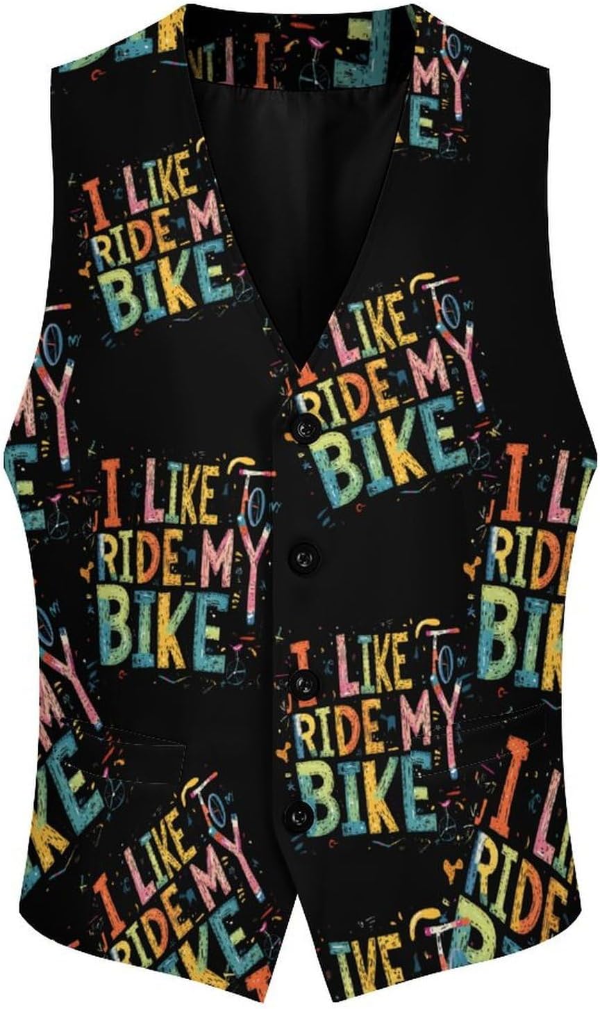 I Like To Ride My Bike Mens Suit Vest Waistcoat Formal Business Dress Tuxedo Wedding