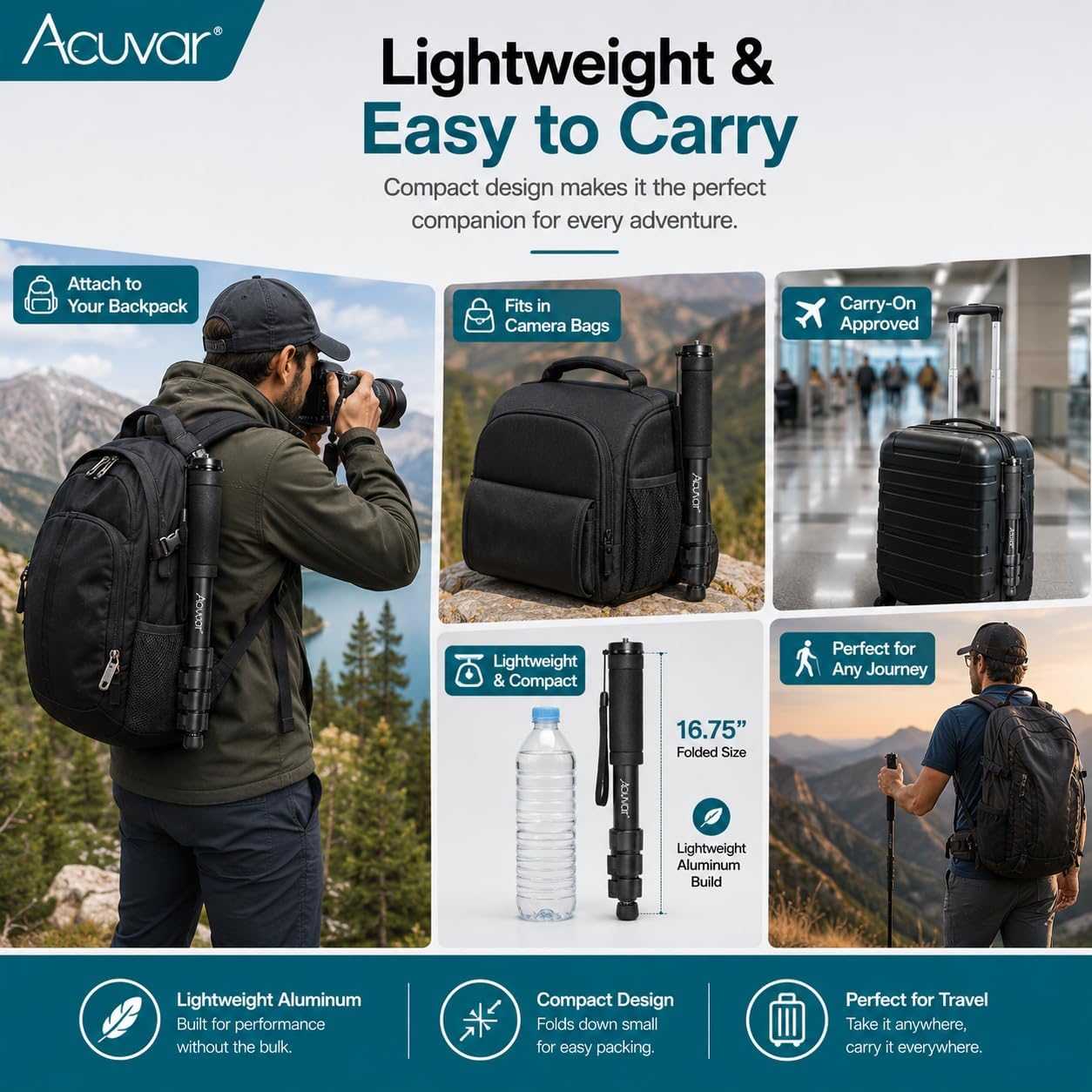 Acuvar 62 Inch Photography Monopod with Safety Strap – Lightweight Aluminum Camera Monopod for Travel & Outdoor Shooting