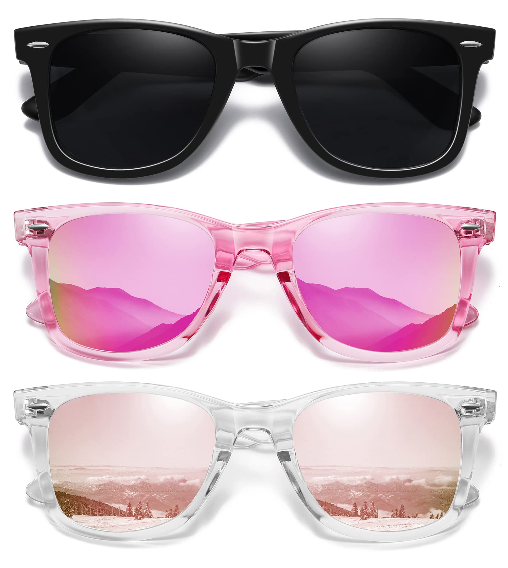 MEETSUN Retro Polarized Sunglasses for Women Men Classic Mirror Lens Driving Trendy Sun Glasses UV Protection (3 Pack)