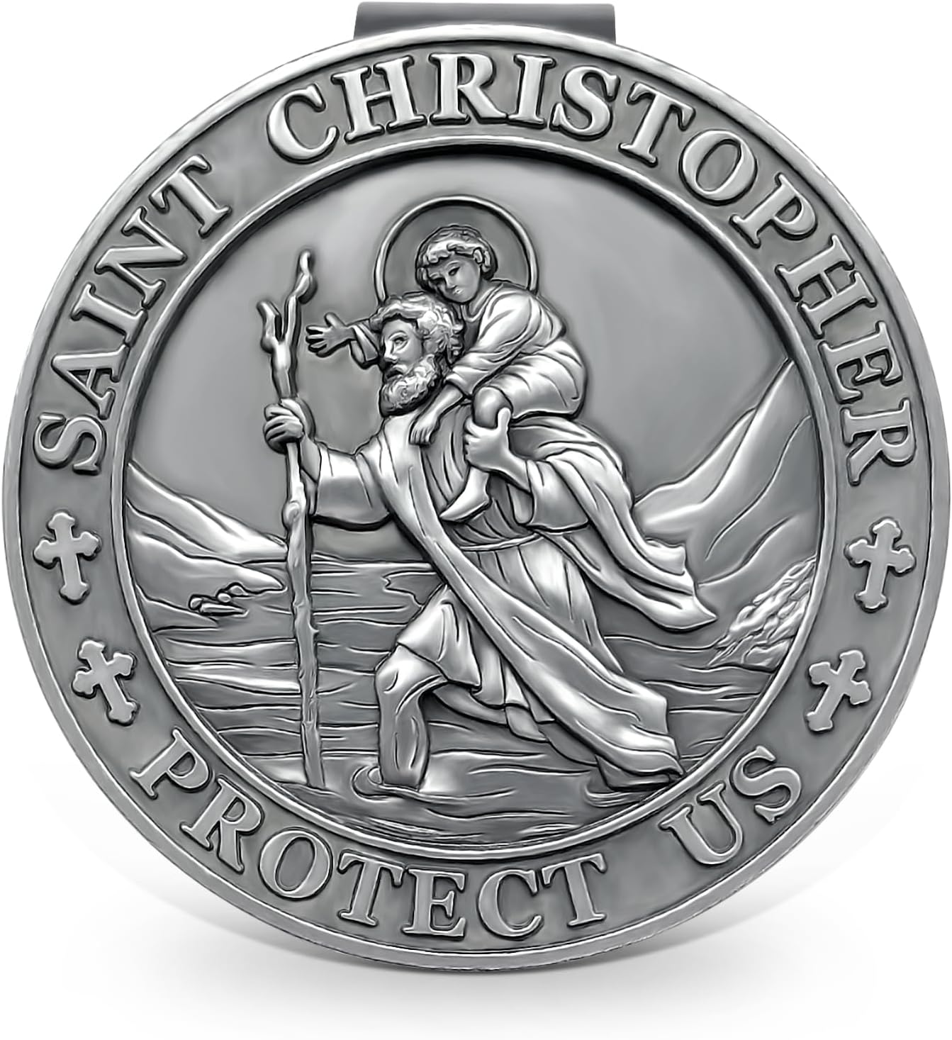 ANOWVISt Christopher Medal for Car, Visor Clips for Cars, Raised Lettering Saint Christopher Medal for Car Visor, Gift for Drivers, Car Travel Accessories for Long Trips Families, Friends