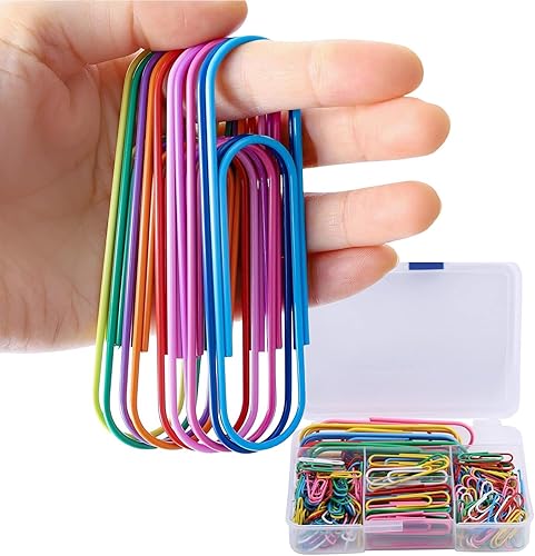 Miniatura 6 de 250 clips de papel de colores con caja de plástico recubierto de plástico clips de papel de metal para artículos de papelería de oficina, 1.1