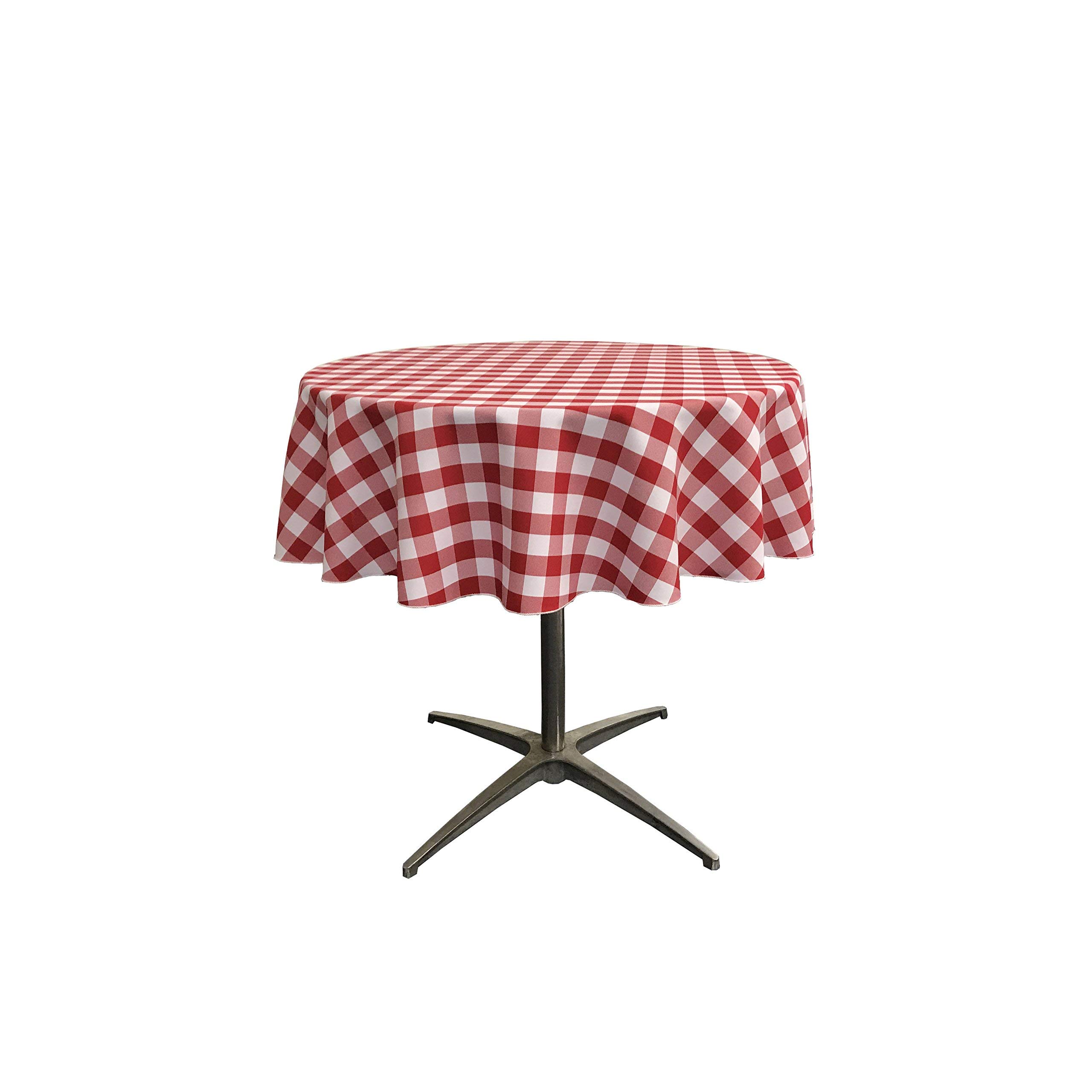 LA Linen Poly Checkered Round Tablecloth, 58-Inch, Red/White, 147.32 x 147.32 x 0.04 cm