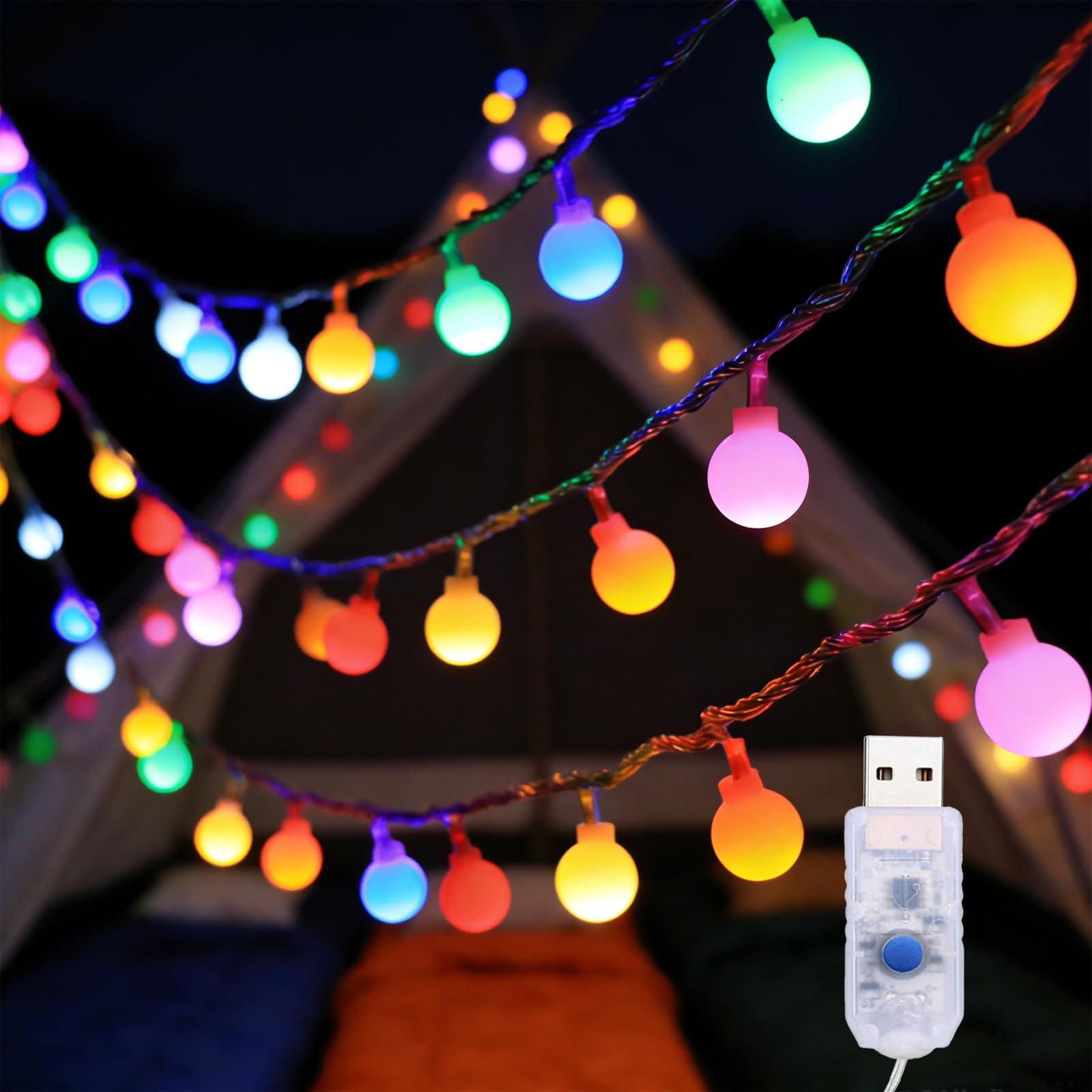 ALEGRE USB Globe Fairy Lights Balls with Timer, 3 m 20 LED Ball Fairy Lights, Colourful Globe Fairy Lights Indoor with Plug, Balls String Lights for Wedding, Children's Room, Bedroom, Christmas