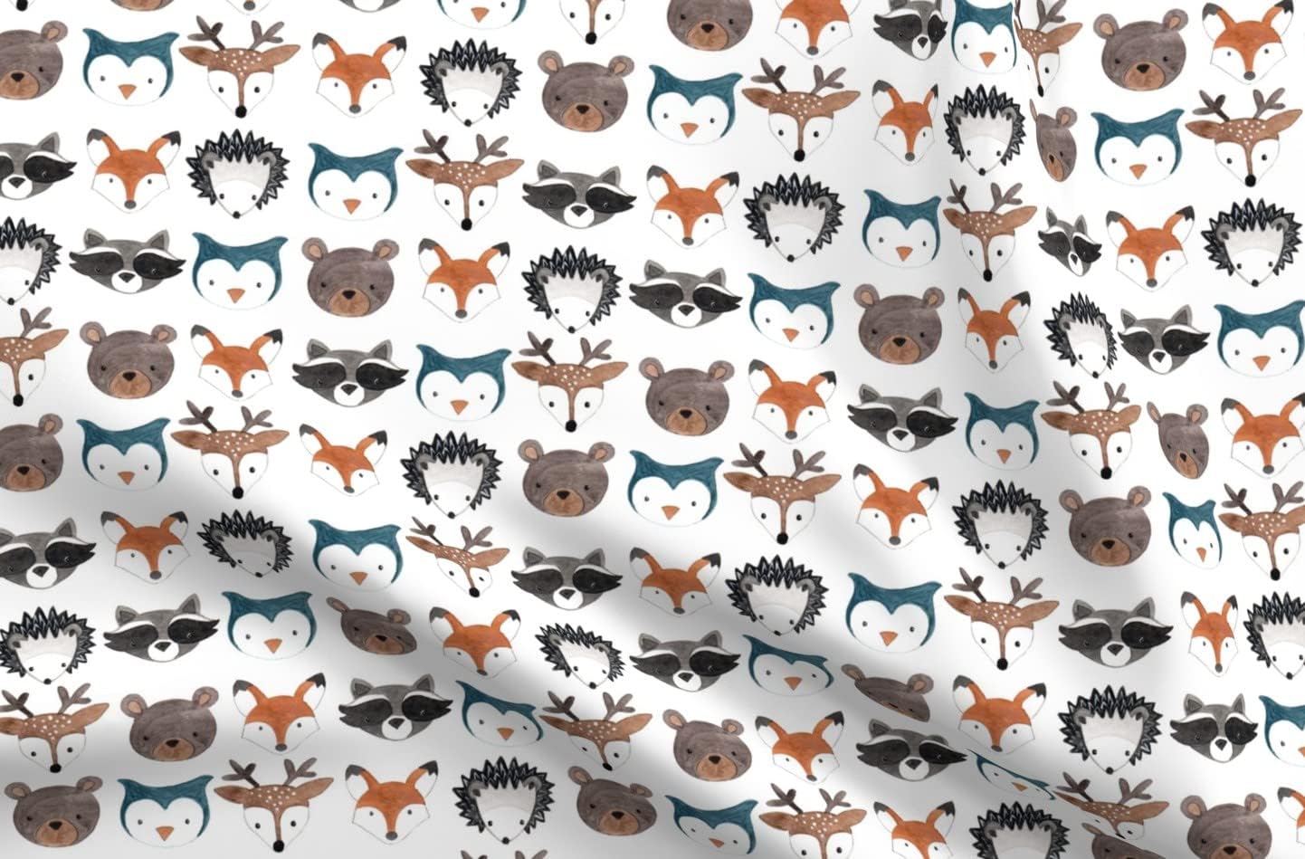 Spoonflower Fabric - Forest Animal Woodland Fox Deer Bear Hedgehog Owl White Brown Orange Printed on Organic Cotton Sateen Fabric by The Yard - Sewing Quilting Apparel Home Decor