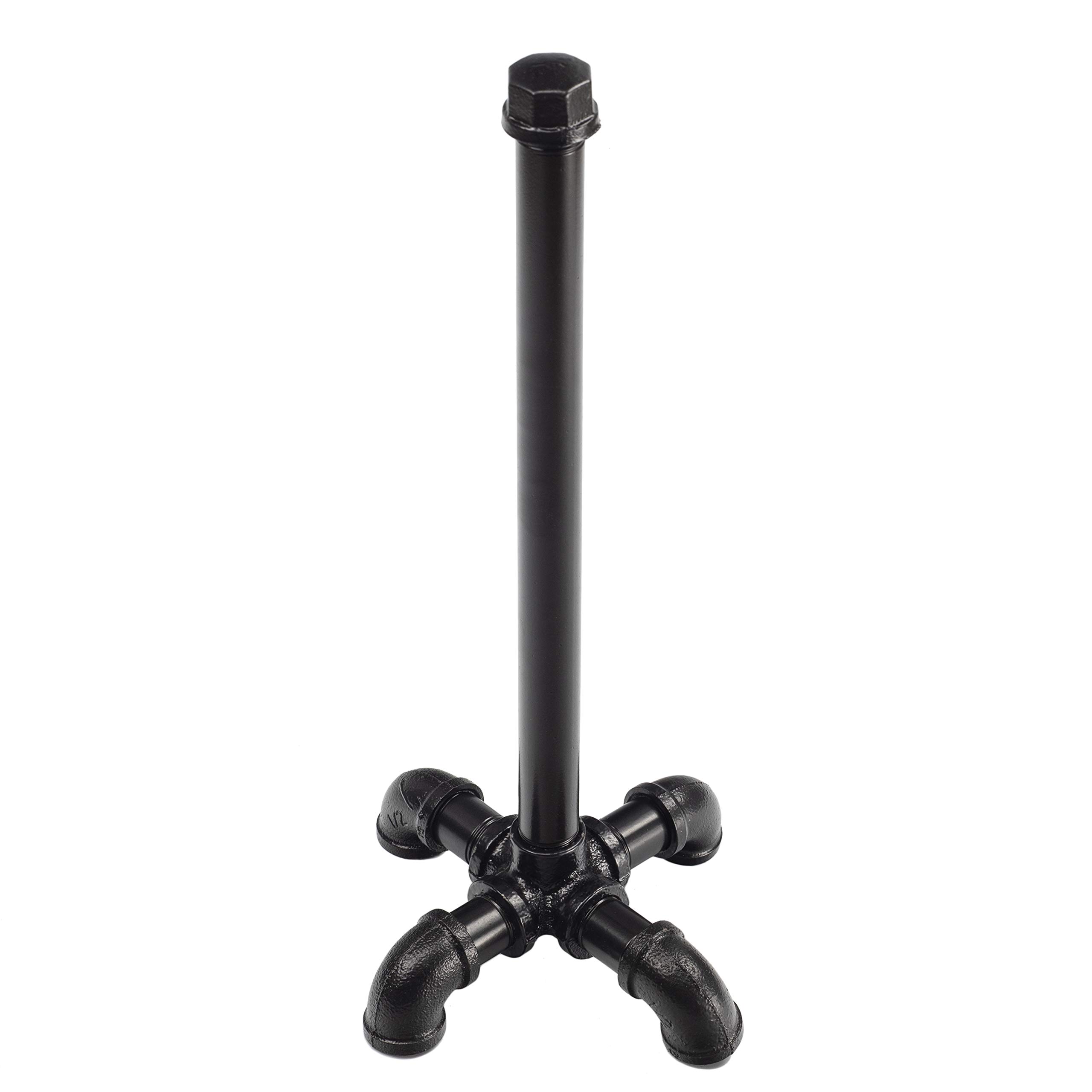 Rustic Industrial Pipe Stand Paper Towel Holder, No Need to Drill Steampunk Paper Towel Stand Dispenser, Modern Chic Electroplated Black Iron Finish