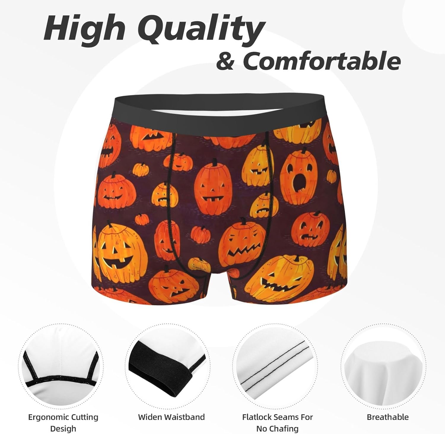 Funny Novelty Boxer Briefs Underwear for Men-Unique Humorous Design Boxer Shorts Halloween Pumpkin Print