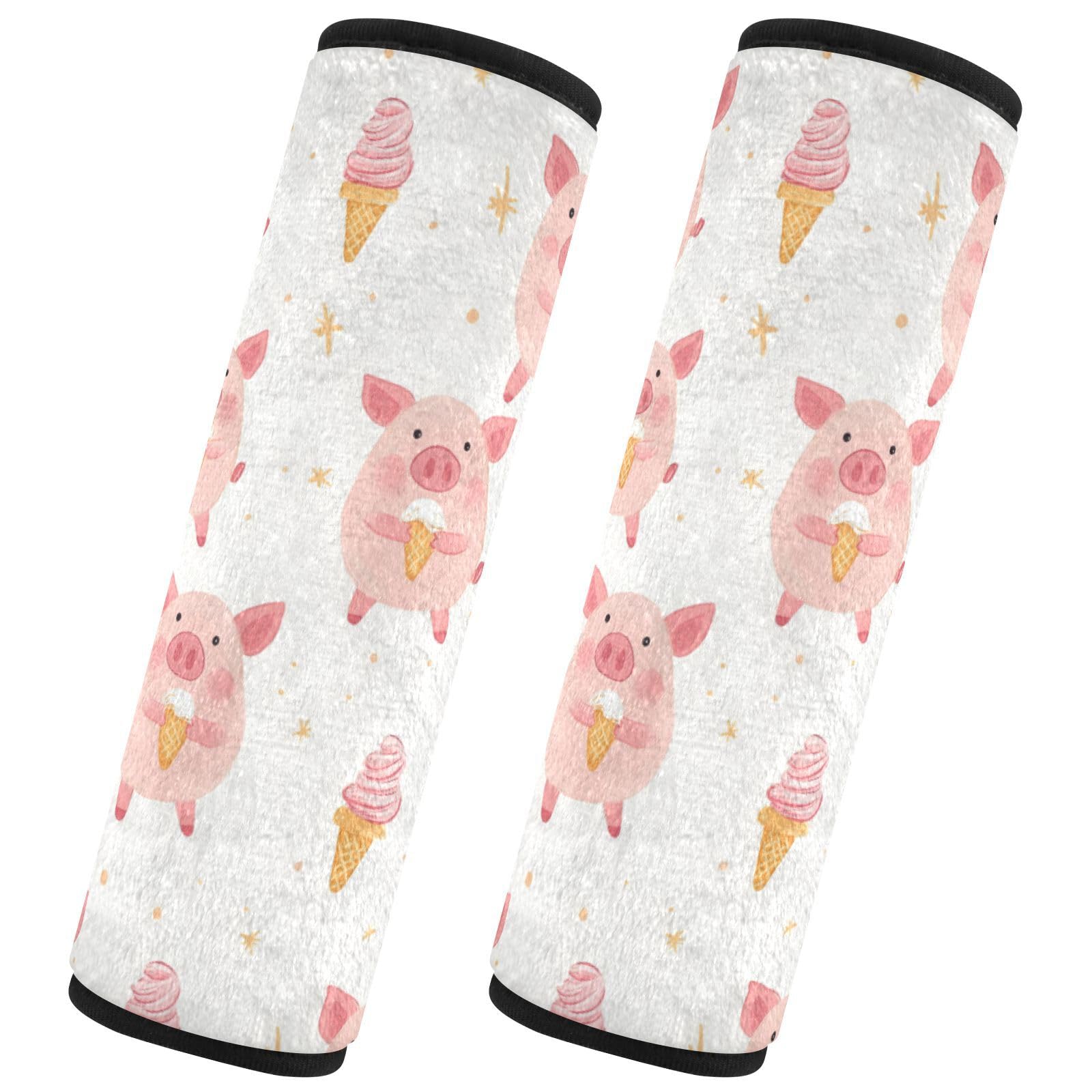 Seat Belt Covers 2 Pack Cute Pink Piggy Car Seat Strap Covers Super Soft Ice Cream Car Seat Neck Cover for Boys Girls Adults Babies S