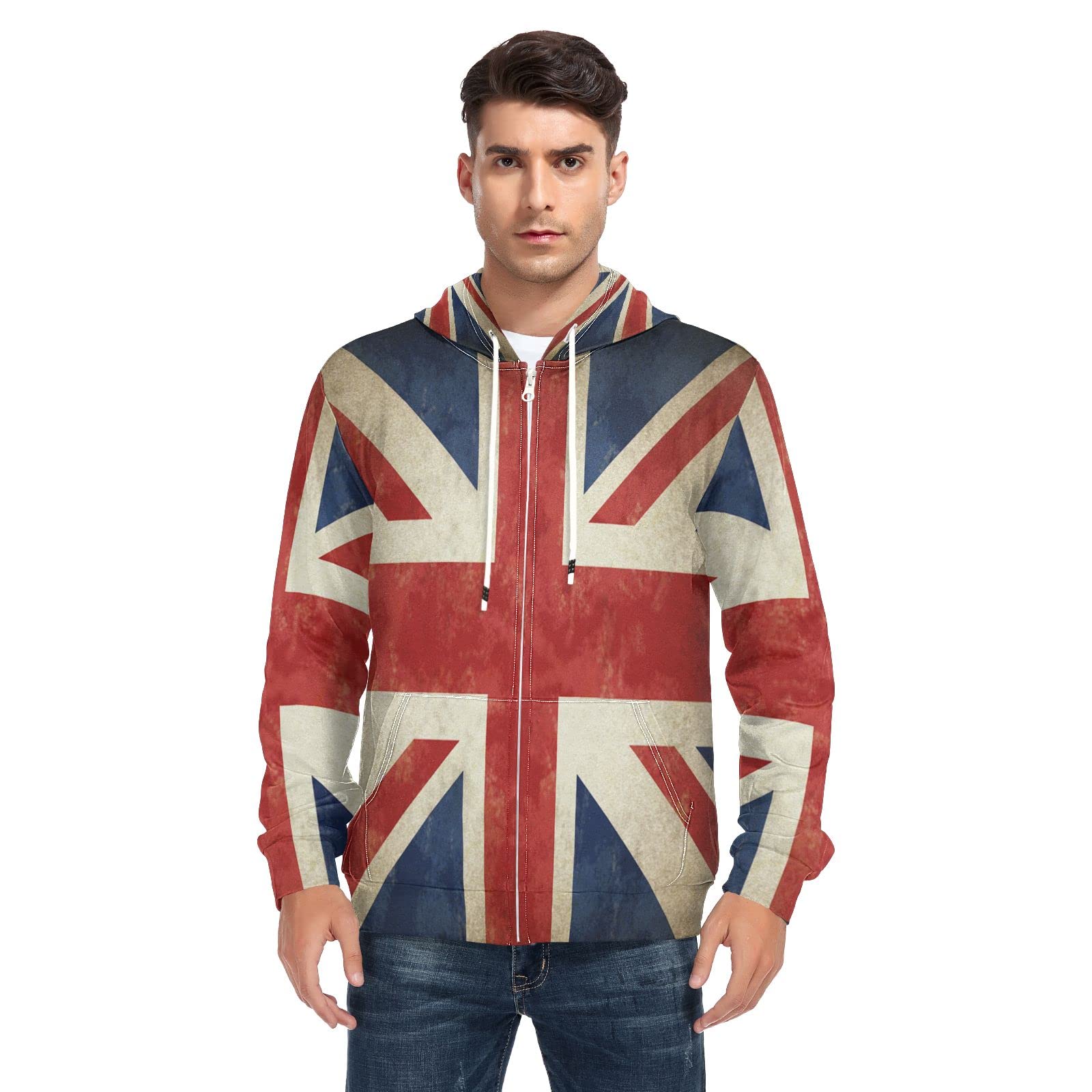 Linomo Men's Multicolor Hoodie Vintage Uk Flag Union Jack English England Sweaters Pullover Zip Hoodies Hooded Sweatshirt With Pocket