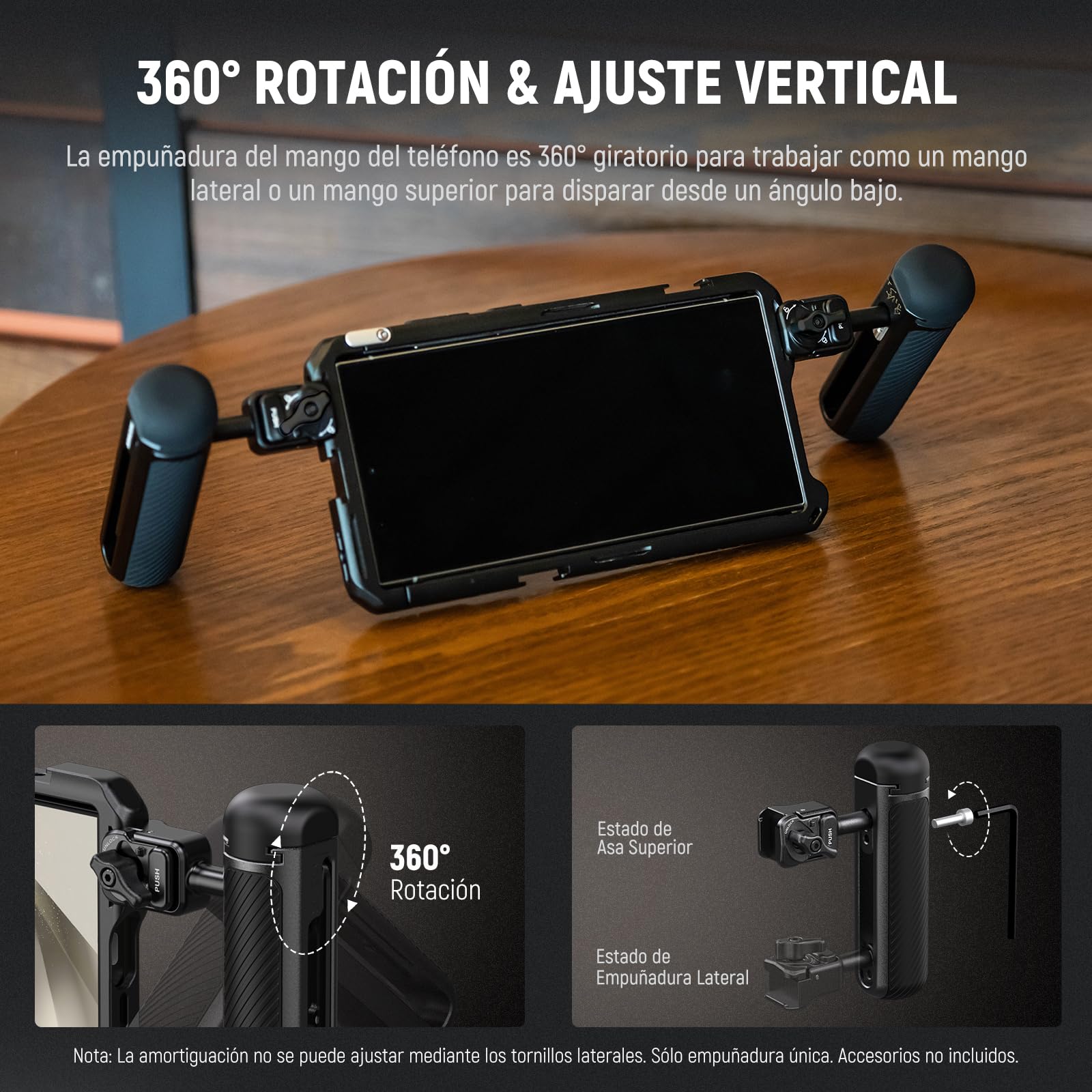 NEEWER Manija Lateral Liberación Rápida para Jaula Teléfono PA073 PA074 para iPhone 16 Pro/16 Pro MAX, PA042 para Samsung S24 Ultra, con Zapata Fría Cubierta, Anti Off Pin, Cerradura Negra, PA045B
