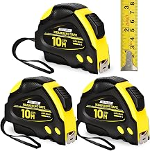 10m Tape Measure 3 Pack, Heavy Duty Retractable Metric & Imperial | Measuring Tape with Hard Shell Case, Easy-Read Blade and Lock, for Builders, Carpentry, Bricklaying and DIY