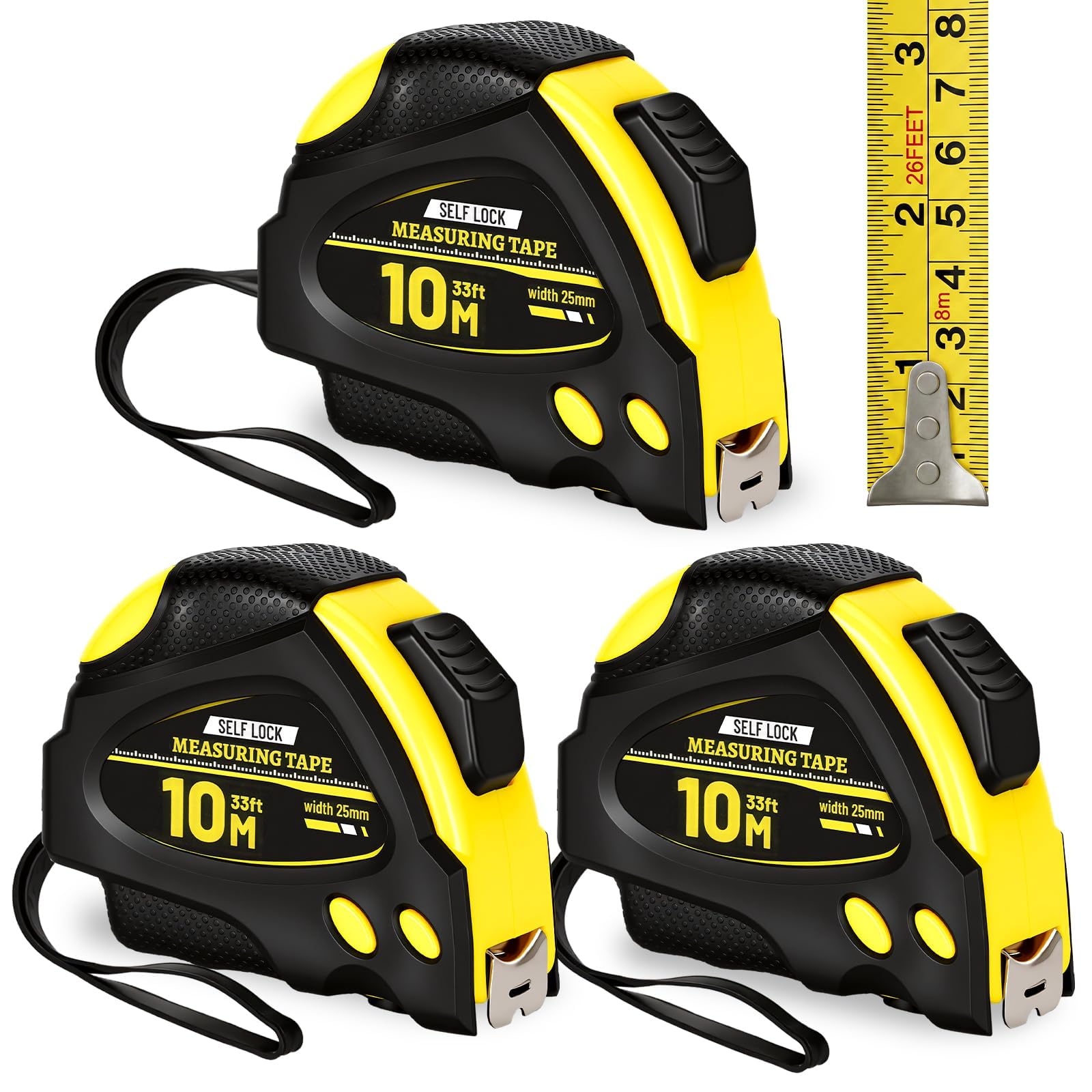 Bafeil 10m Tape Measure 3 Pack, Heavy Duty Retractable Metric & Imperial