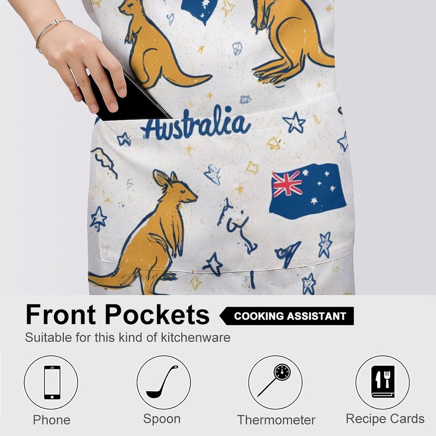 Australia Kangaroos Flags Classic Chef Aprons for Cooking Waterproof Kitchen Apron with Pockets