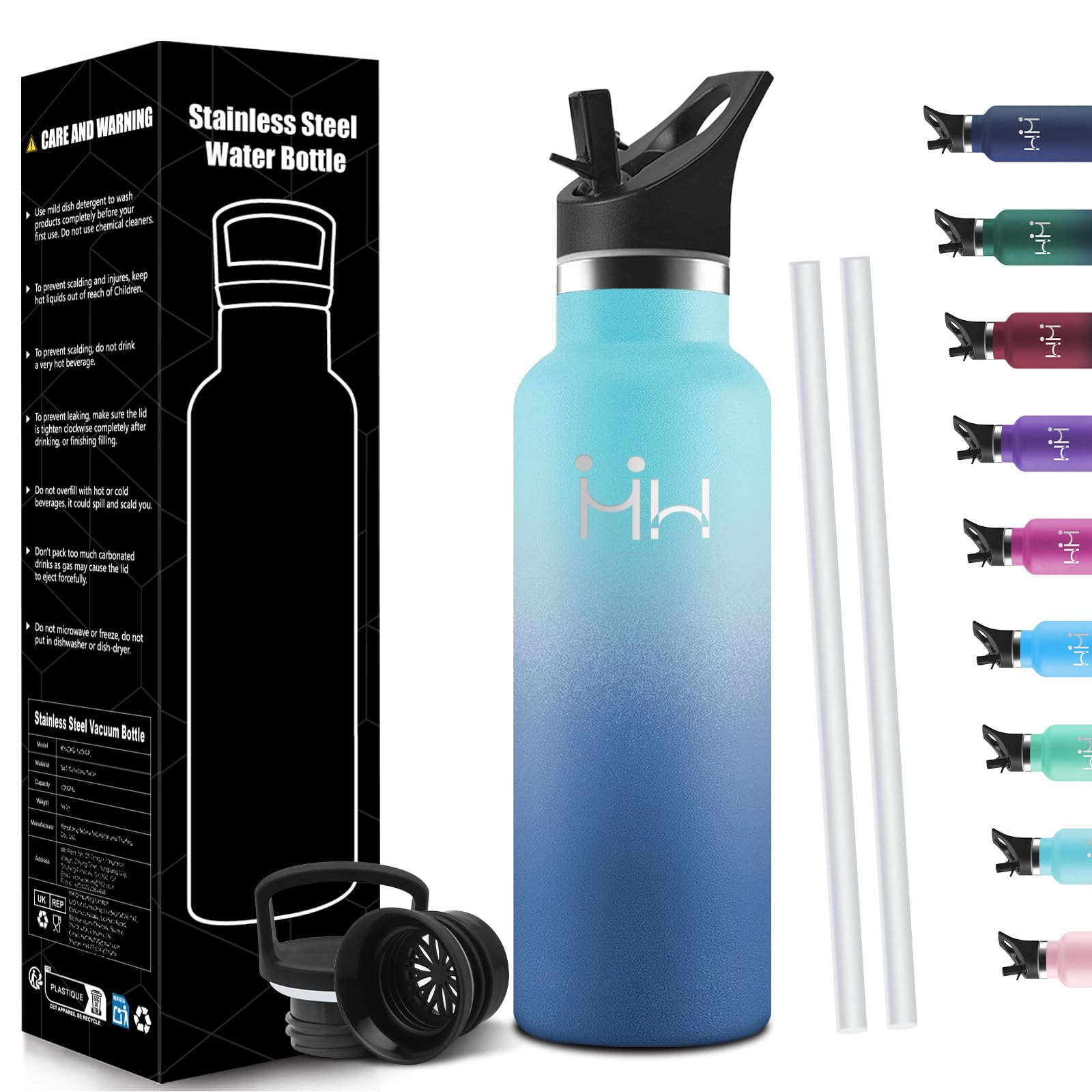HoneyHolly Drinking Bottle 750 ml, BPA-Free, Stainless Steel, Leak-Proof Insulated Flask, Double-Walled, Stainless Steel Water Bottle, with Straw, Thermos Flask, Suitable for Carbonated Drinks