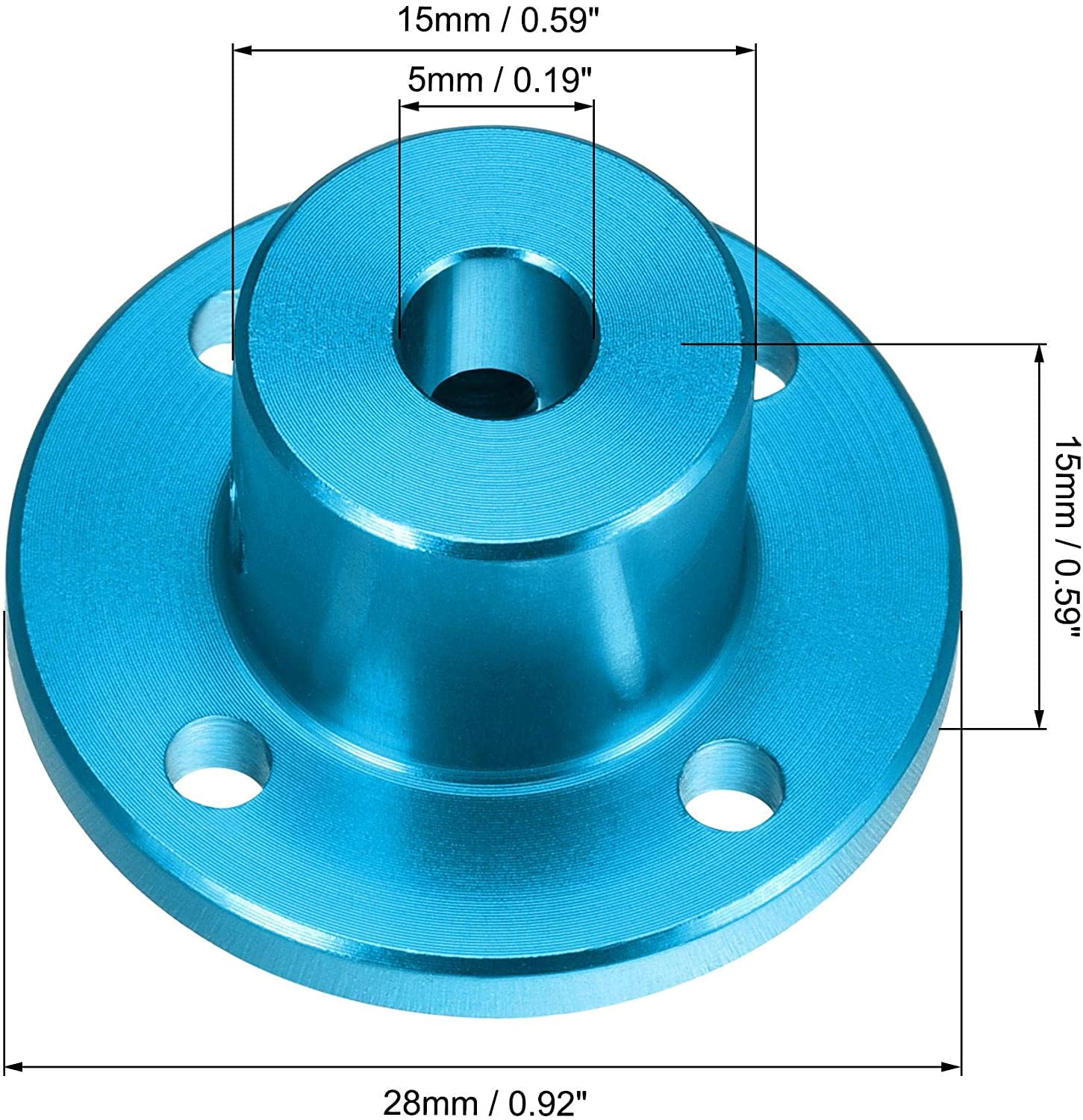4 Giunti Flangia Rigida Per Albero 5mm &ndash; Diametro 15mm, Altezza 15mm &ndash; Colore Blu Cielo