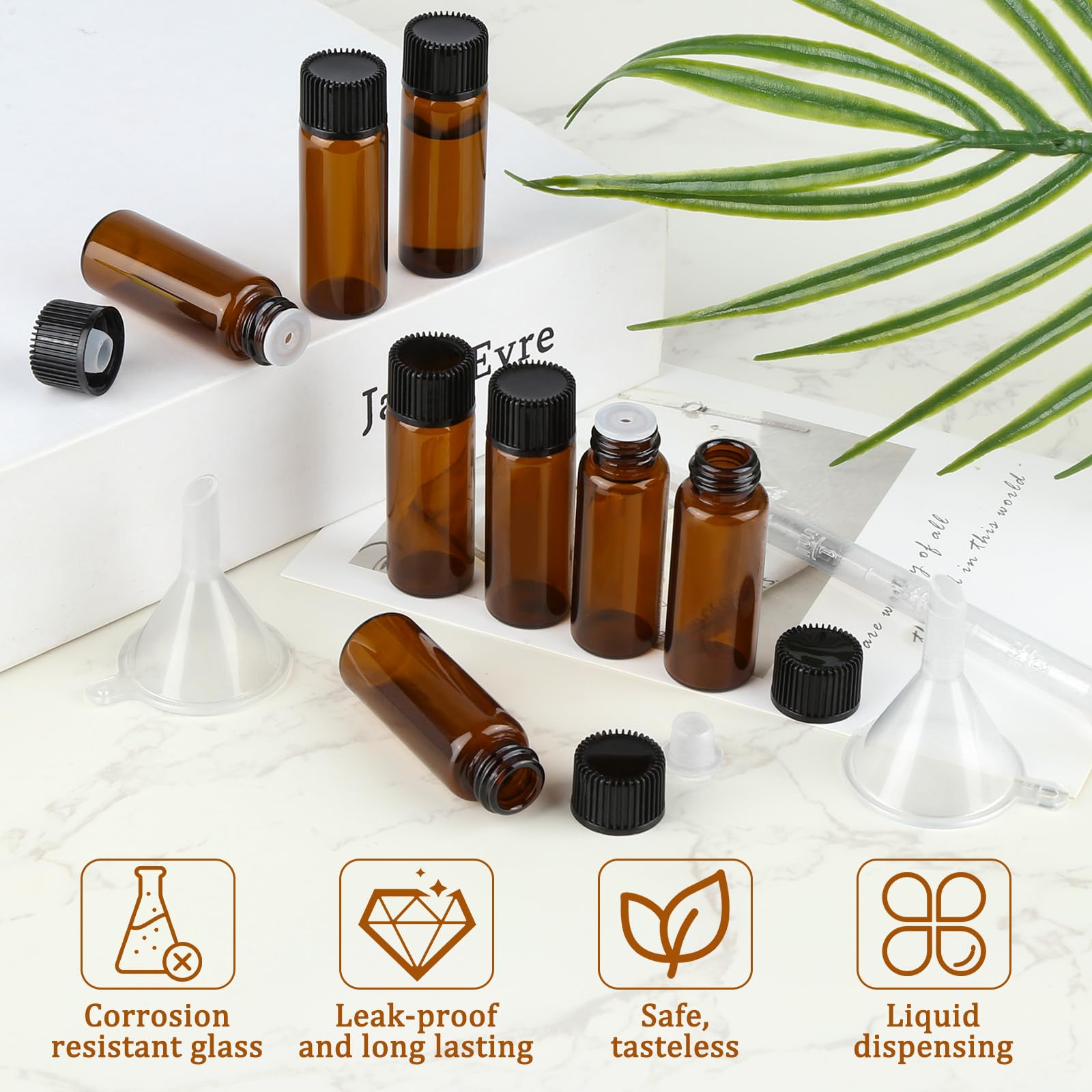30 Pcs Mini Botellas Aceites Esenciales 5ml Vidrio Ámbar Rellenables con Gotero
