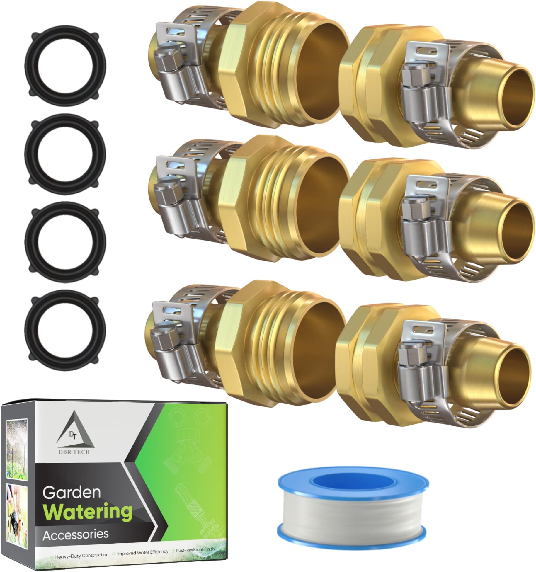 DBR TechGarden Hose Repair Kit, Male and Female Water Hose Repair Fittings, Solid Aluminum Alloy Connectors, Heavy-Duty Rust Resistant Coupler, Hose End Replacement, 3 Pack