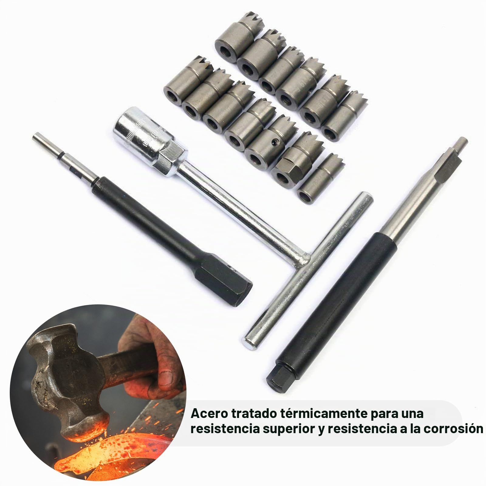FreeTec 17 pzas Escariador de Inyectores, 14-21,5 mm Escariador de Asiento de Inyector Diesel, Profesional Escariadores Asiento Inyectores Kit Limpieza y Fresado Compatible con VW Audi BMW