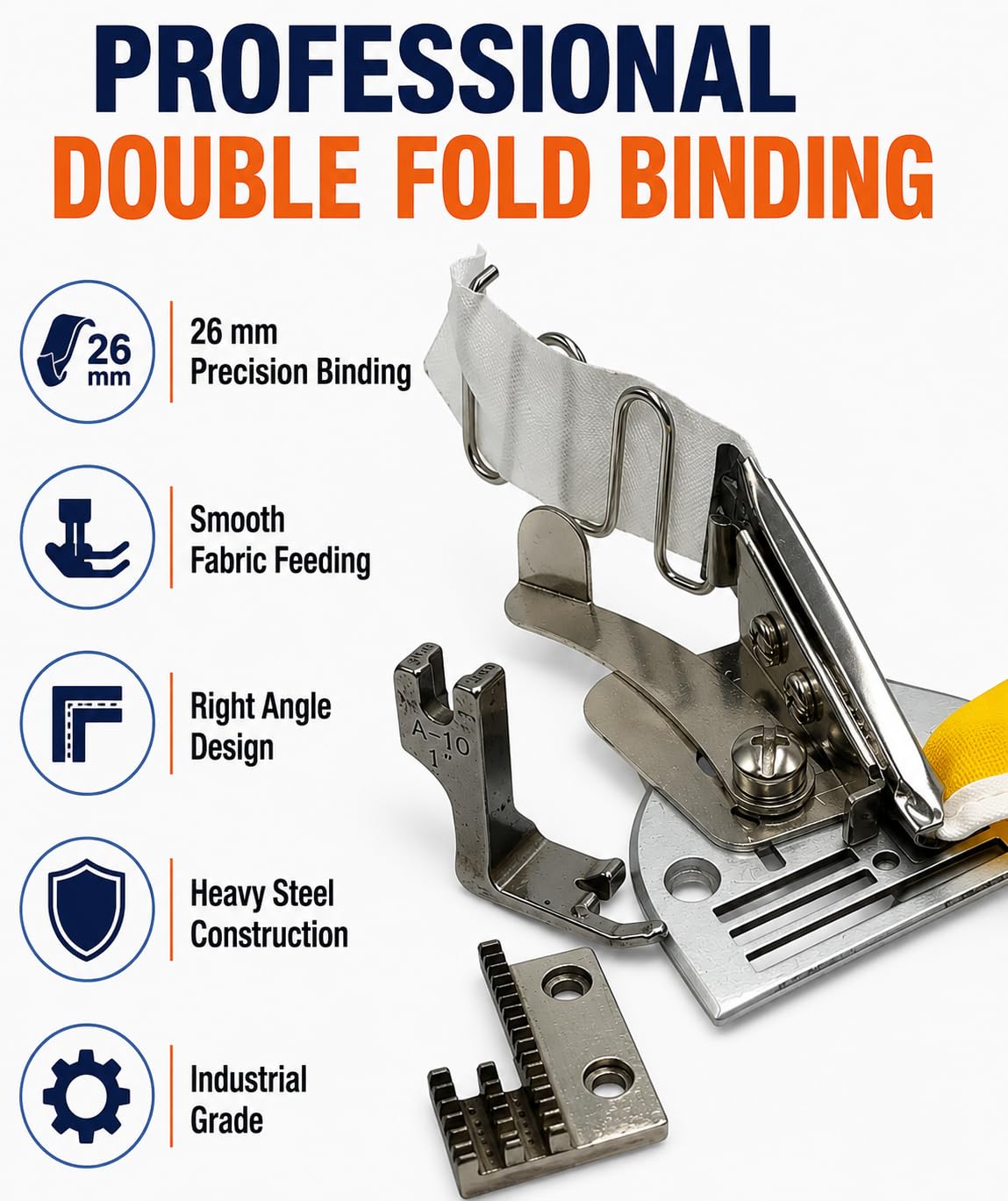 Zenith Steel 26 mm Double Fold Angle Binder A10 for Industrial Sewing Machine Folder Set (Includes Fold Angle Binder, Needle Plate, Pressure Foot, Feed Dog) — Amazon image 6