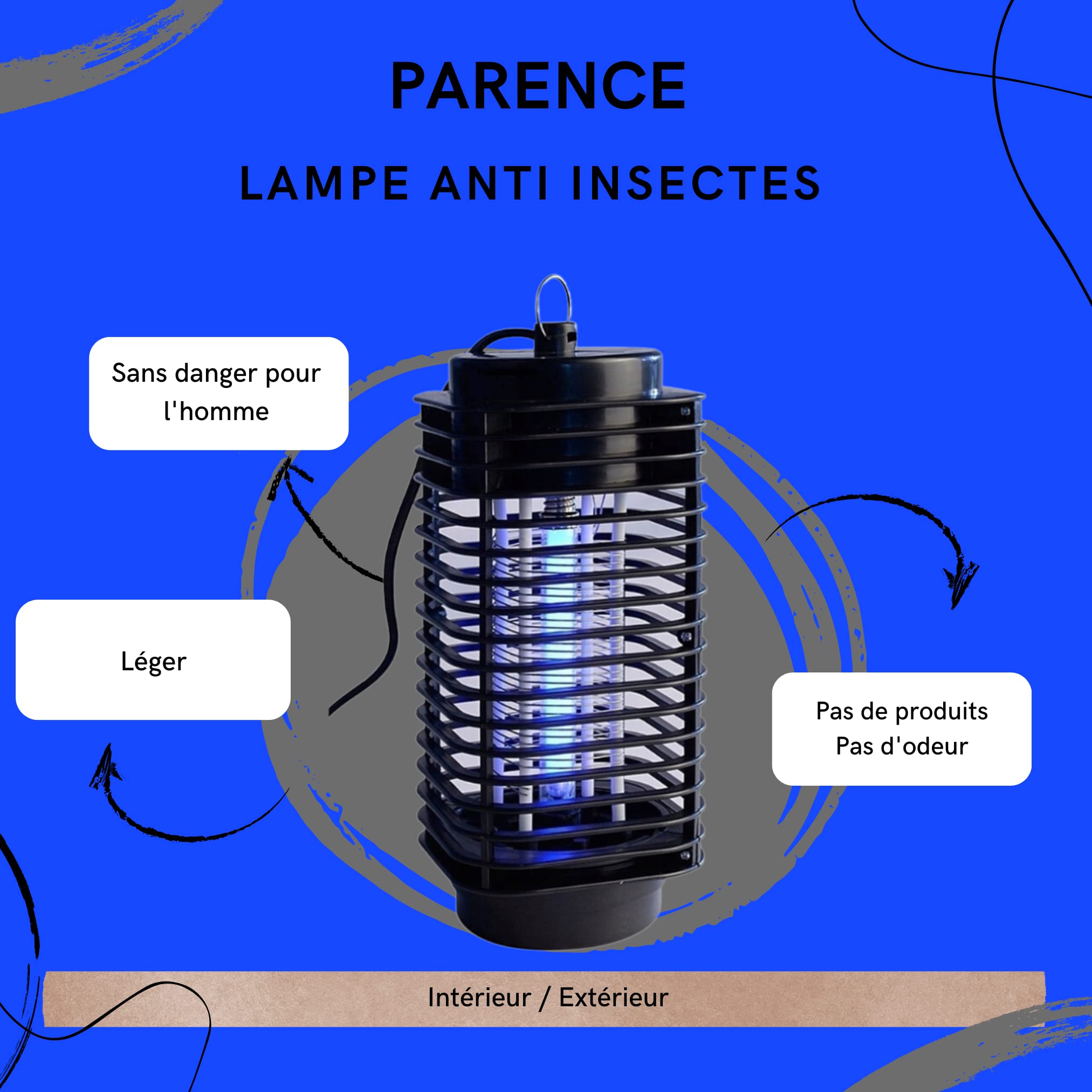 PARENCE - Lampada UV Anti insetti/Zanzare/Mosca - Uccide insetti, anti mosche e zanzare indoor e outdoor
