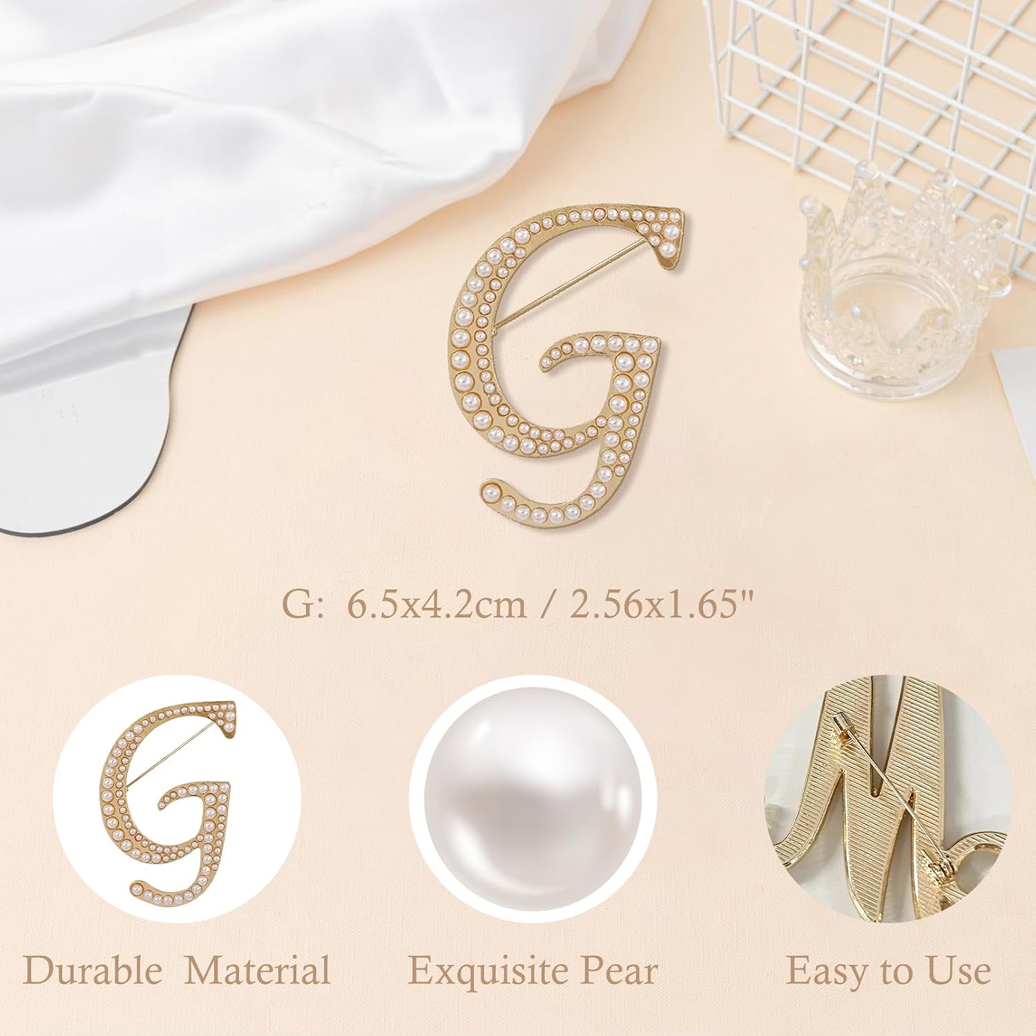 A-Z Initial 26 Letter Brooch Pins, Gold Faux Pearl Alphabet Badges Breastpin for Hat Bag Dress Coat Suit Accessory, Elegant Name Personalized Gifts for Women Men image 3