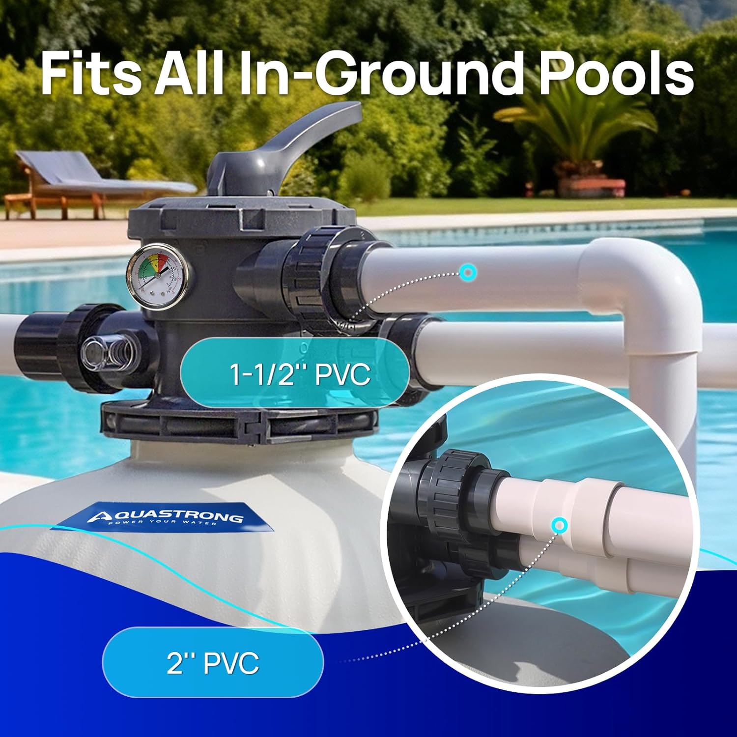 Aquastrong Sand Filter System with 6-Way Valve, Pool Filters for Inground Pools, Top-Mount Valve Pool Sand Filter, 24in, Up to 37000 Gallons