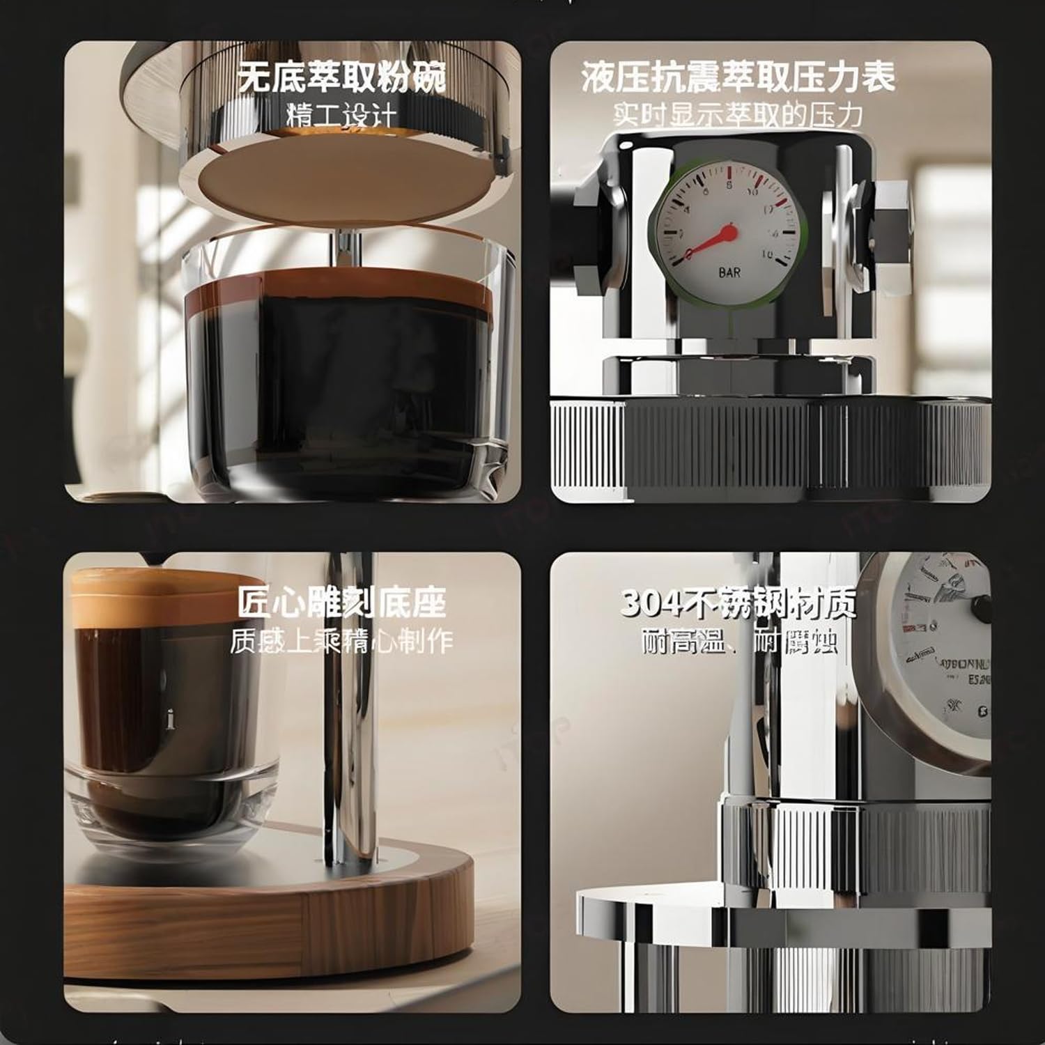 Przenośny pneumatyczny ekspres do kawy, młynek do kawy z manometrem, kolba 58mm/51mm, ręczny ekspres do espresso z ciśnieniem powietrza, do użytku kempingowego, podróżnego i domowego large