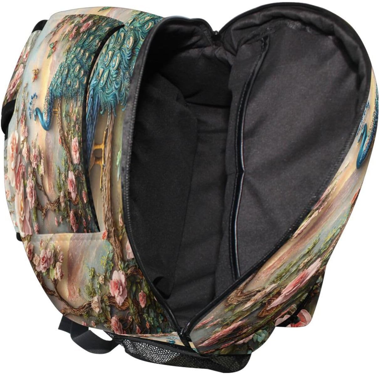 Peacock Butterfly Peony Backpack for School Boys Girls Adults Kids Bookbag Laptop Bag 18L