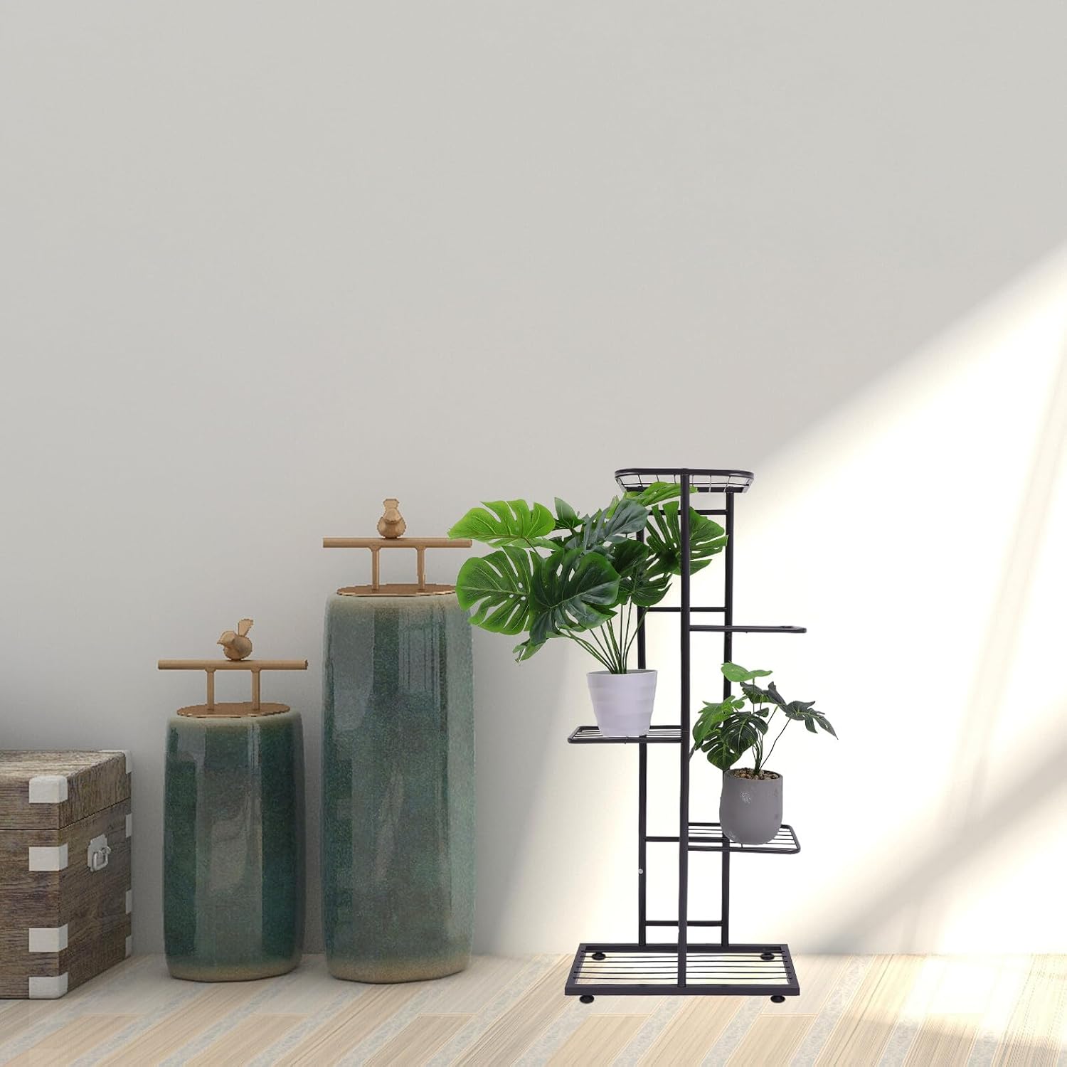 VICASKY Multi-layer Iron Gardening Rack Floor Flowerpot Shelf with Anti-skid Mats Indoor Balcony Plant Stand for Potted Succulents and Bonsai Display