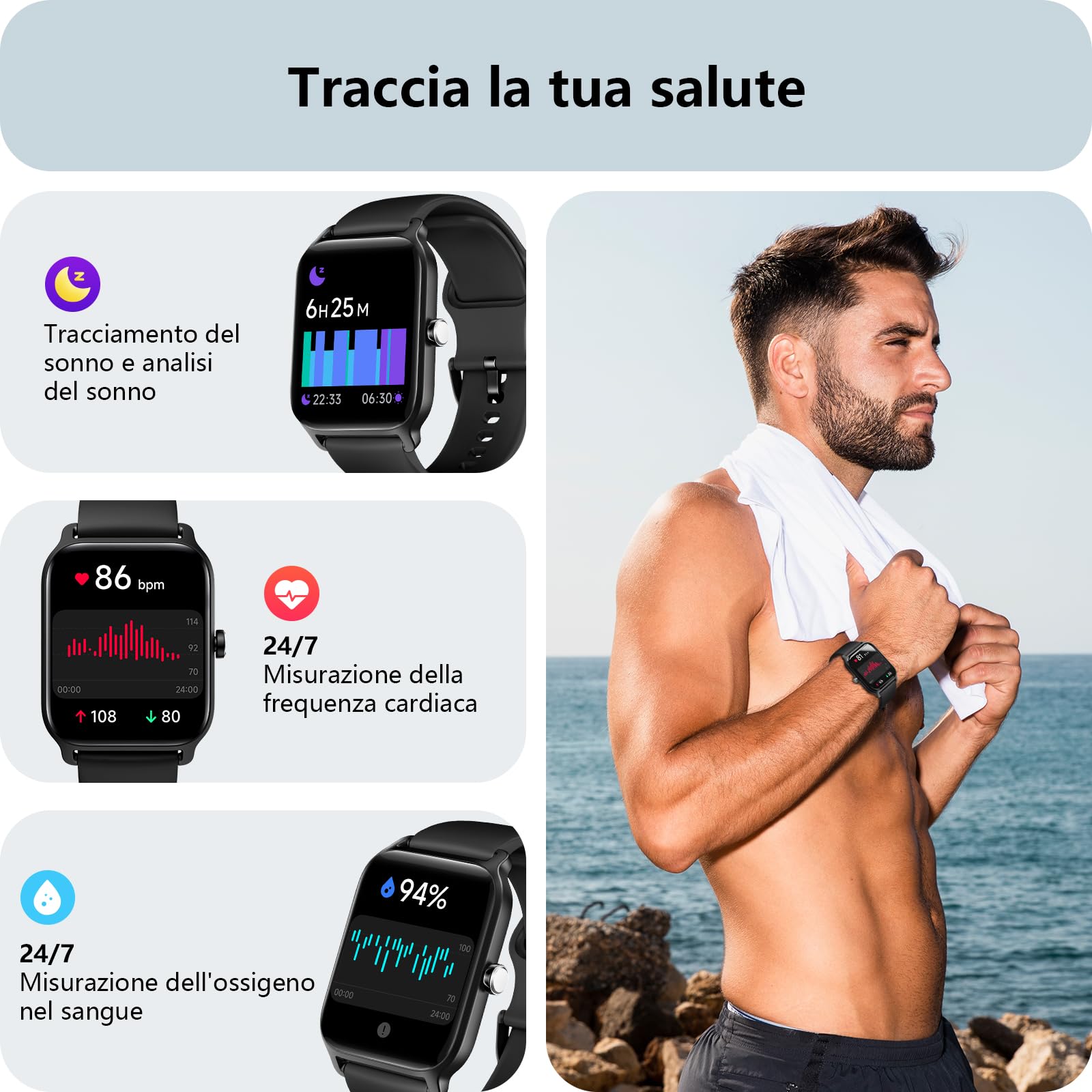 Yoever Smartwatch Uomo Rispondi/Effettua Chiamate e Alexa, 1.8" Orologio Smartwatch SpO2/Frequenza Cardiaca/Sonno/Stress, 120 Modalità Sport, Orologio Fitness IP68 Regalo Uomo (Nero, 1.8)