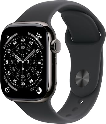 Apple Watch Series 11 GPS + Cellular, Cassa 42 mm in titanio ardesia con Cinturino Sport nero - S/M