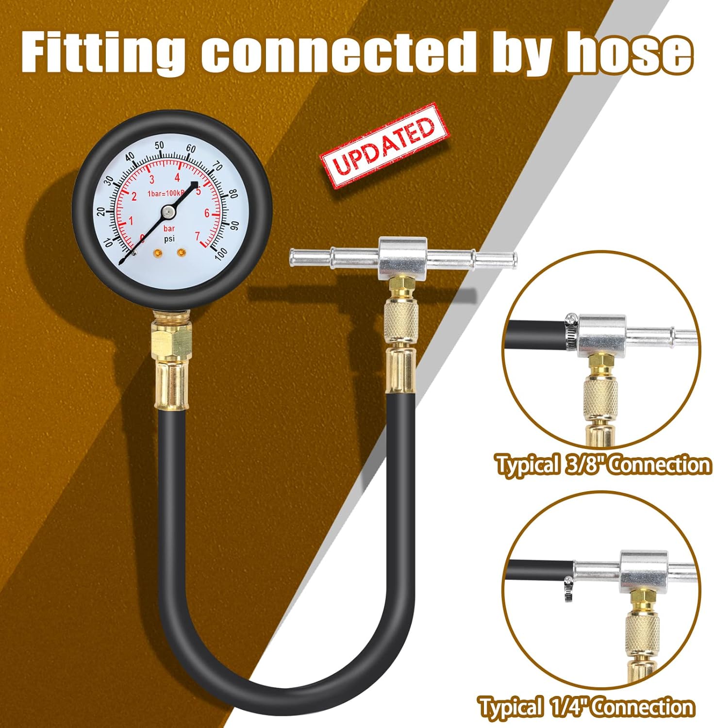 BETOOLL Fuel Pressure Test Kit - Fuel Pressure Gauge - 0-100PSI Fuel Injection Pump Pressure Tester Gauge Kit for Car, Motorcycle, Truck, RV, SUV, ATV : Automotive