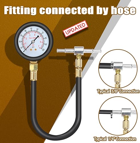 Miniatura 3 de BETOOLL Kit de prueba de presión de combustible, medidor de presión de combustible, 0-100 PSI, bomba de inyección de combustible, kit de medidor de