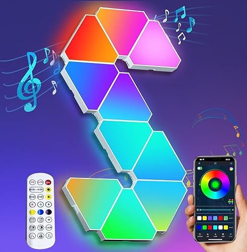 Paneles de luz triangulares, luces RGB para juegos para configuración de juegos, luces LED triangulares de pared con 6 puertos de conexión,