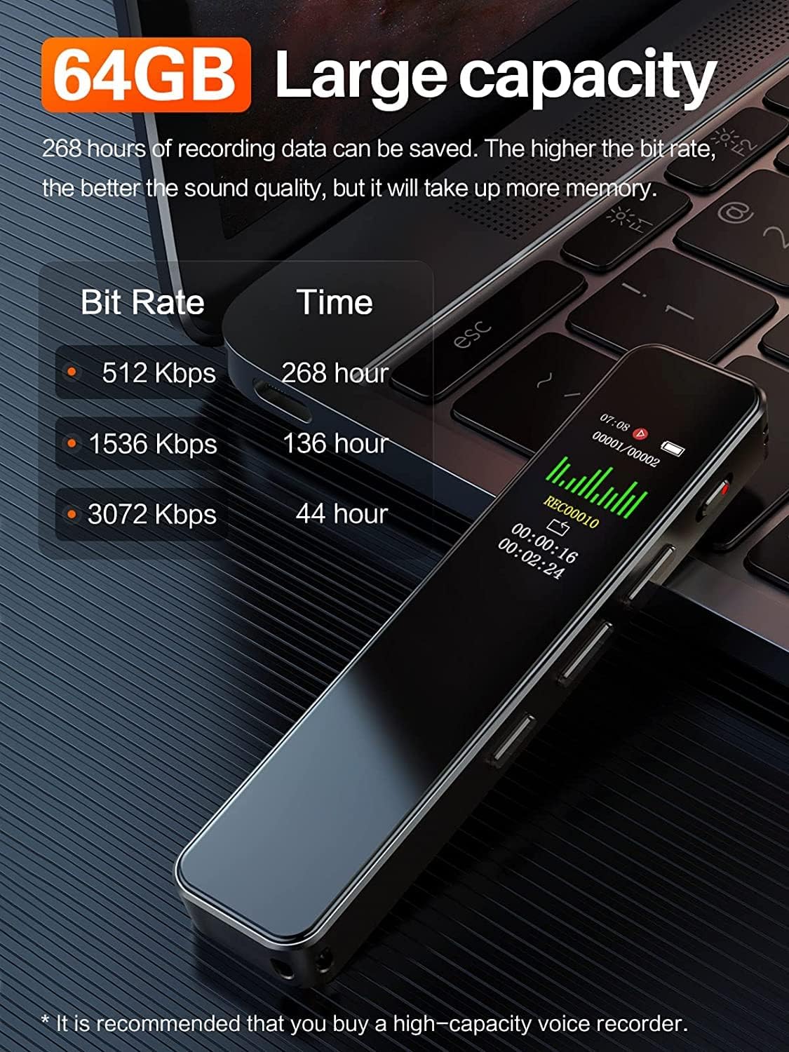 64GB Large capacity with bit rate table