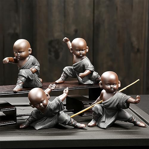 Miniatura 8 de VOSAREA Adorno de té para mascotas, adorno de monje en miniatura, monje joven, monje, artesanía, adorno de Buda Feng Shui, decoración del hogar, té