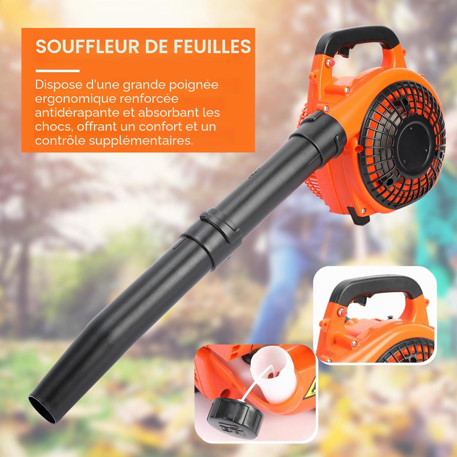 Souffleur Thermique, Souffleur de Feuilles de Carburant sans Fil, cylindrée 26cc Vitesse de L'Air 70m/s Poids 4.5 kg, Souffleur à Feuilles portatif Fil, pour Patios, Gardens