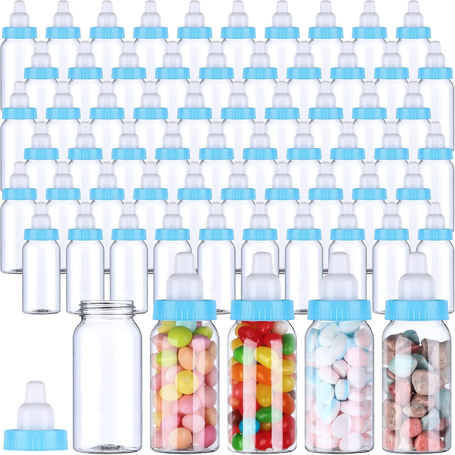 60 Pcs 4.5 Inch Baby Mini Milk Bottle Baby Shower Favor Fillable Feeding Bottle Candy Box Small Plastic Candy Container DIY Gift for Boy Girl Newborn Baptism Party Decor (Pink)