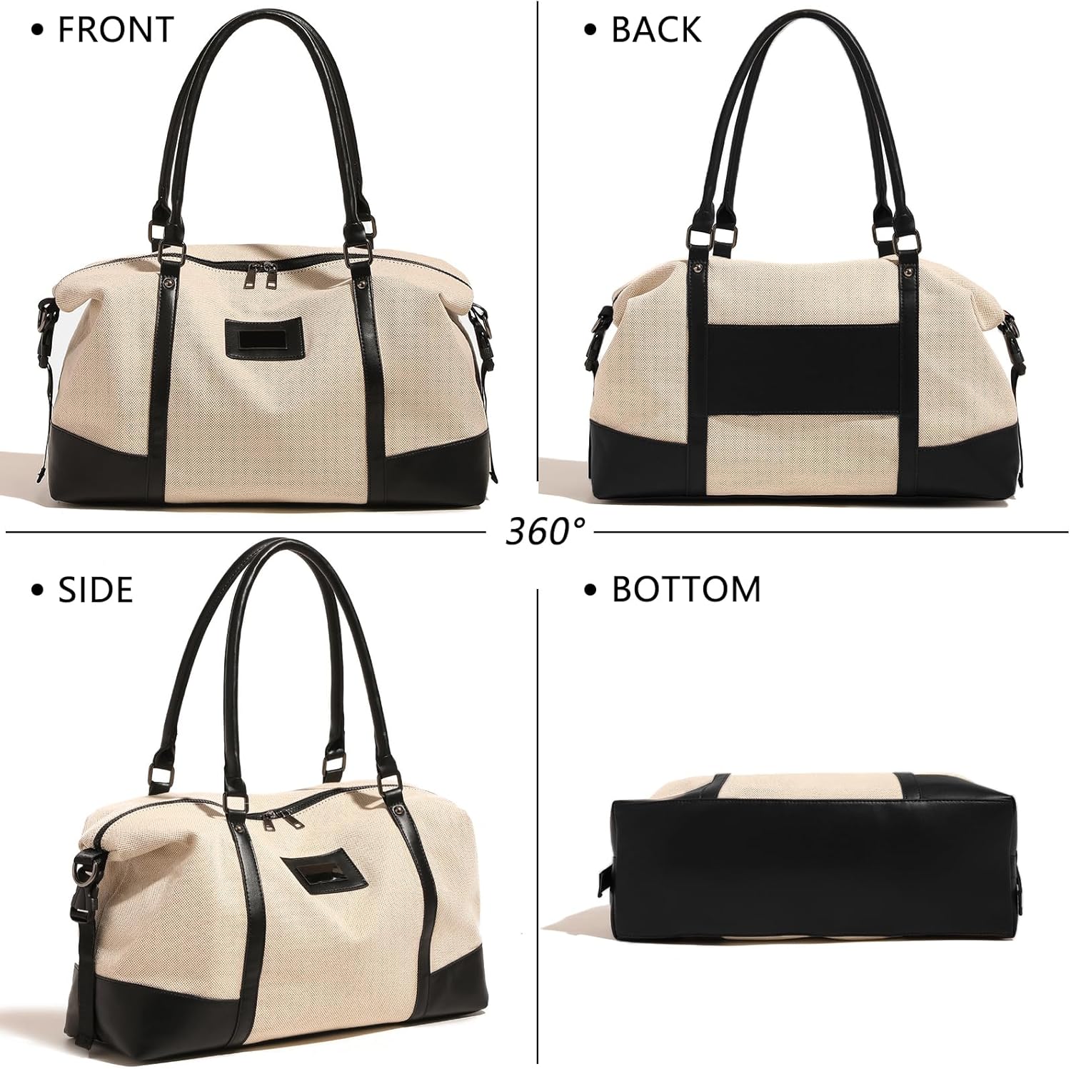 Canvas Bag for Women, Water-Resistant Wet Pocket Gym Tote, Durable Carry On Duffel for Travel & Business Trips (BLACK)
