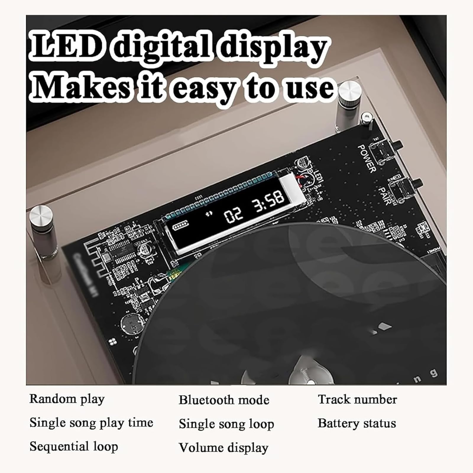 Lettore CD con telecomando, design montabile a parete, Bluetooth 5.0 e uscita AUX da 3,5 mm, display a LED, senza altoparlante integrato per la decorazione di casa e ufficio