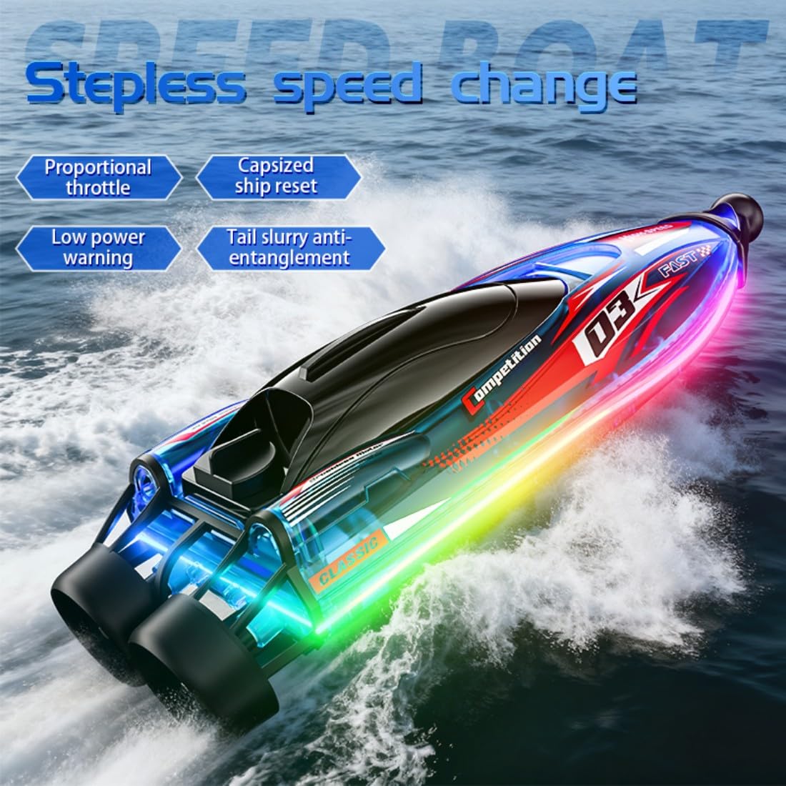 Brushless Fernsteuer Boot 2.4GHz High Speed RC Elektrisch Racing Boot mit Farbwechsel LED Beleuchtung Wasserdicht Dual Motor Wasserfahrzeug für Erwachsene Hobbyisten-Rot/3 Batterie