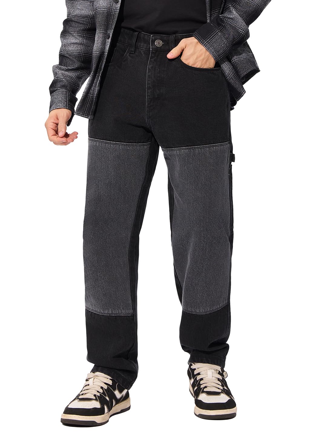 the souled store Carpenter Denims: Charcoal Men and Boys Buttoned Cotton Blend Straight Fit Jeans-picture-52