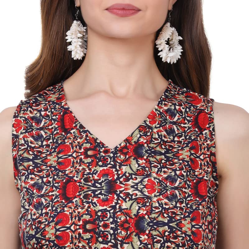 Image of Women's Crepe A-Line Knee Length Dress | Western Sleeveless Dress for Girls | Flared Frock | Frill Midi | Knee Gown