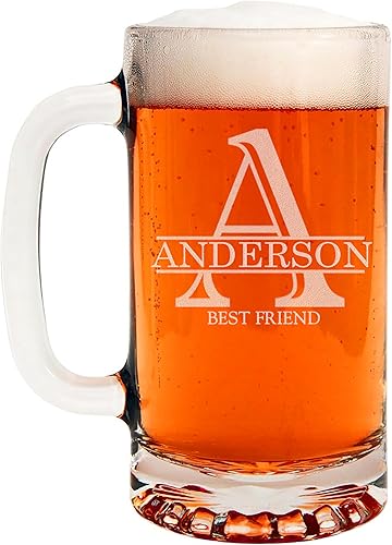 Miniatura 184 de Taza de cerveza de vidrio con monograma grabado de 16 onzas (letra T), regalos de cerveza personalizados de la A-Z para hombres, Día del Padre