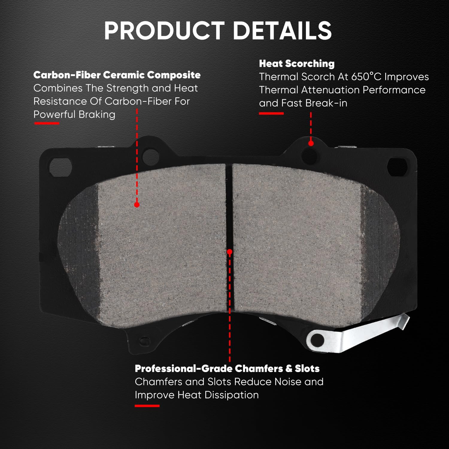 Front Ceramic Brake Pads Fit for Toyota 4Runner 2003-2023, for Tacoma 05-23, for FJ Cruiser 07-14, for Sequoia 01-07, for Tacoma 2005-2023, for Tundra 2000-2006, for Lexus GX460 GX470, 4PCS