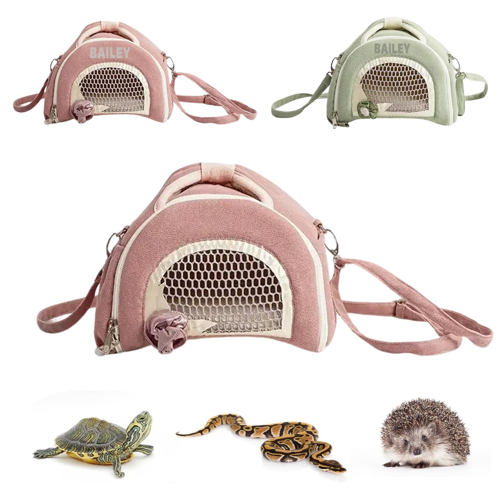 Personalised Small Animal Travel Bag, Custom Text Breathable Portable Carrier for Hamster, Guinea Pig, Chinchilla, Hedgehog, Sugar Glider, Crossbody Outdoor Pouch Gifts (Pink)