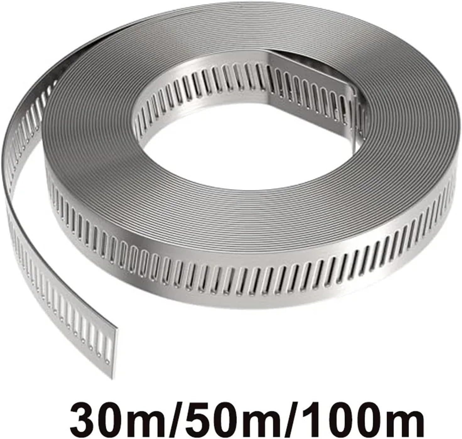 304 Stainless Steel Hose Clamps DIY Cut-To-Fit 30M/50M/100M Metal Strap Large Adjustable Worm Gear for Screw Clamps Duct Pipe(100m)