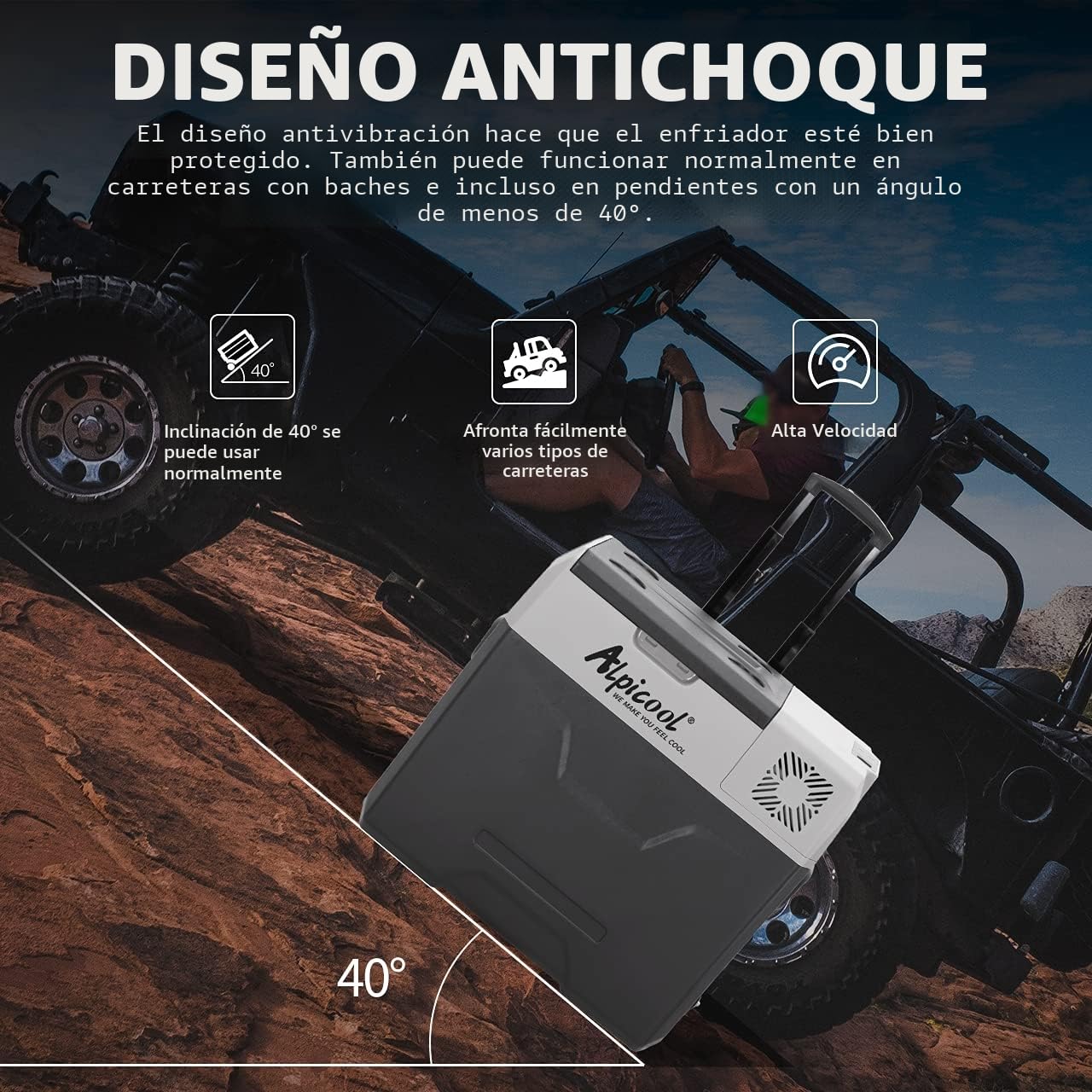 Alpicool CX40 40 litros Nevera portátil 12 V, para Coche, Camping, camión, Barco y Enchufe con conexión USB, Barra telescópica, Rueda