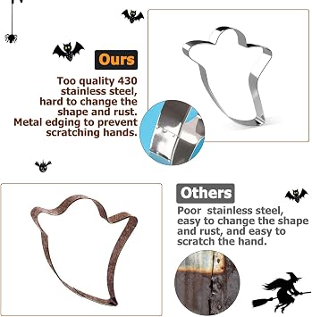 Halloween Cookie Cutters, Joyoldelf 6 Piece Biscuit Cookie Cutter - Pumpkin, Bat, Ghost, Cat, Witch Hat, Candy for Kids - Stainless Steel