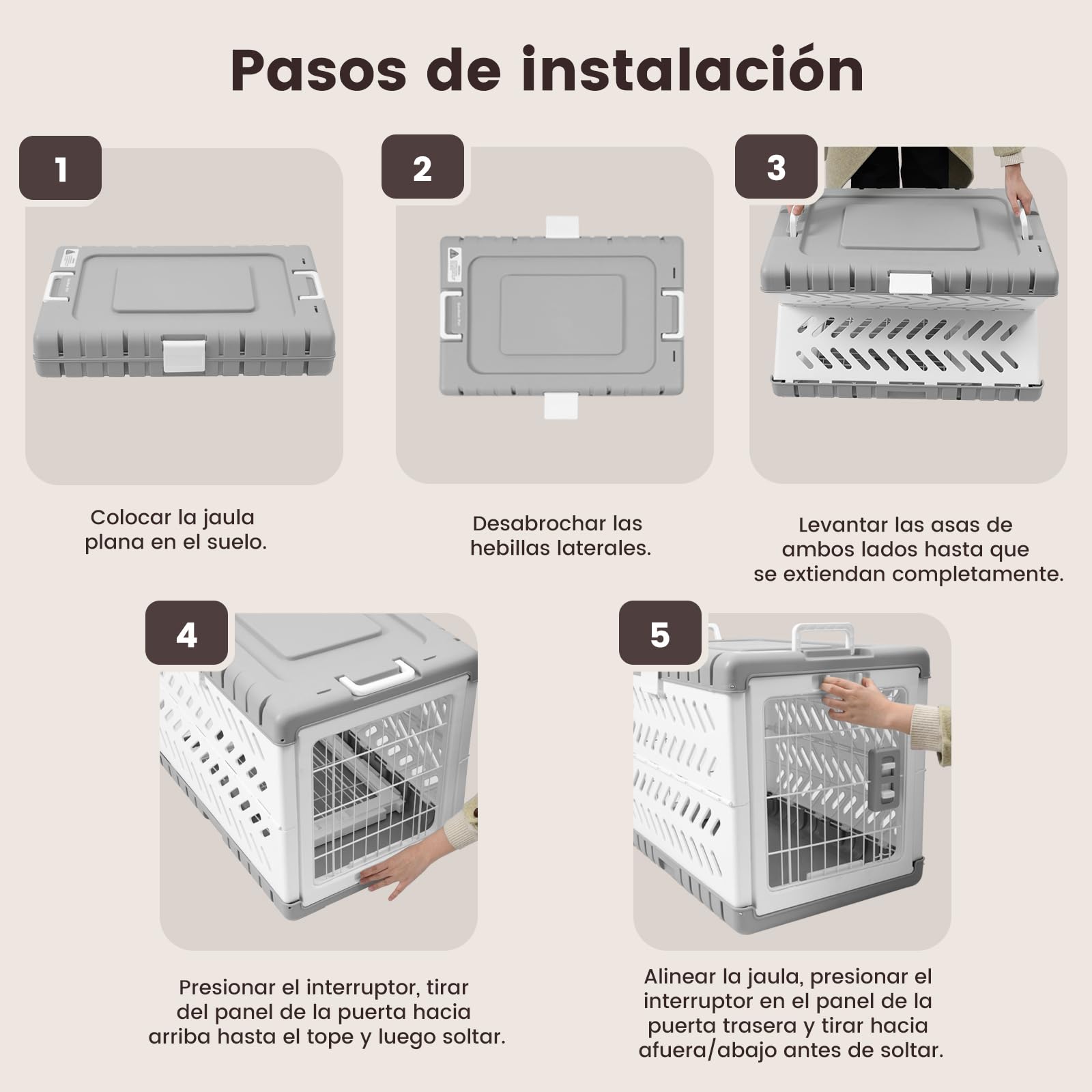Gardner Pet Jaula para Perros Plegable,Transportin Perro Grande, Adecuado para Perros Grandes Y Gatos De 92.5x58x65.5cm, Se Pliega Sin Herramientas, Equipado con 2 Ruedas, para Interior Exterior,Gris