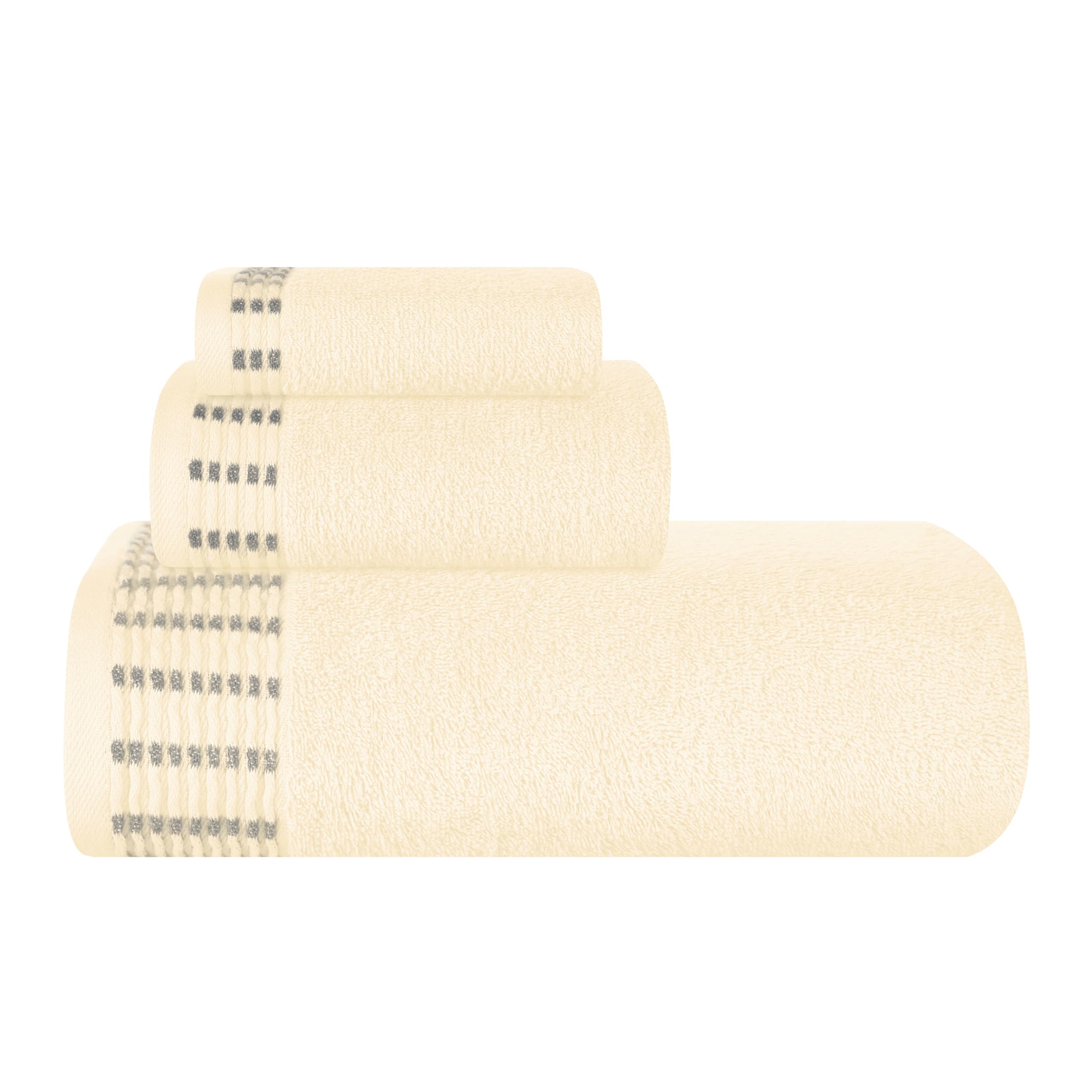 MALLONI HOME Ultra Soft 3 Pack Cotton Towel Set, Contains a Bath Towels 28x55 inch, a Hand Towels 16x24 inch & a Wash Coths 12x12 inch, Ideal Everyday use, Compact & Lightweight - Ivory